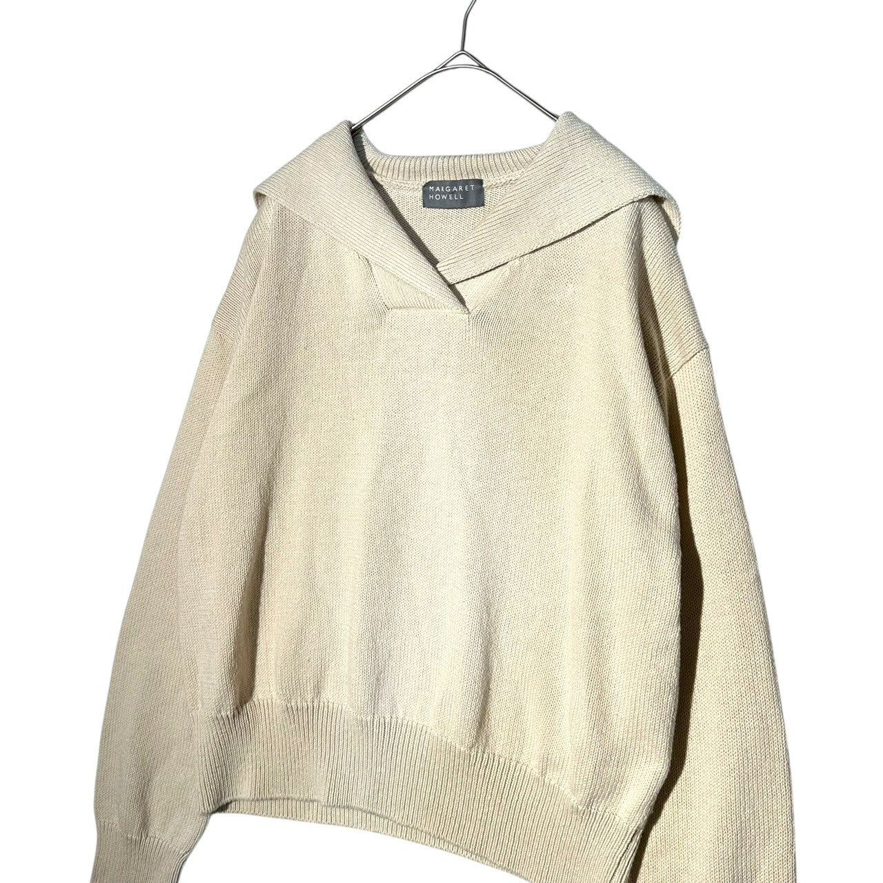 MARGARET HOWELL(マーガレットハウエル) 24SS Linen Cotton Sailor Collar Long Sleeve Knit リネン コットン セーラーカラー 長袖 ニット 578-4163003 2(M程度) アイボリー