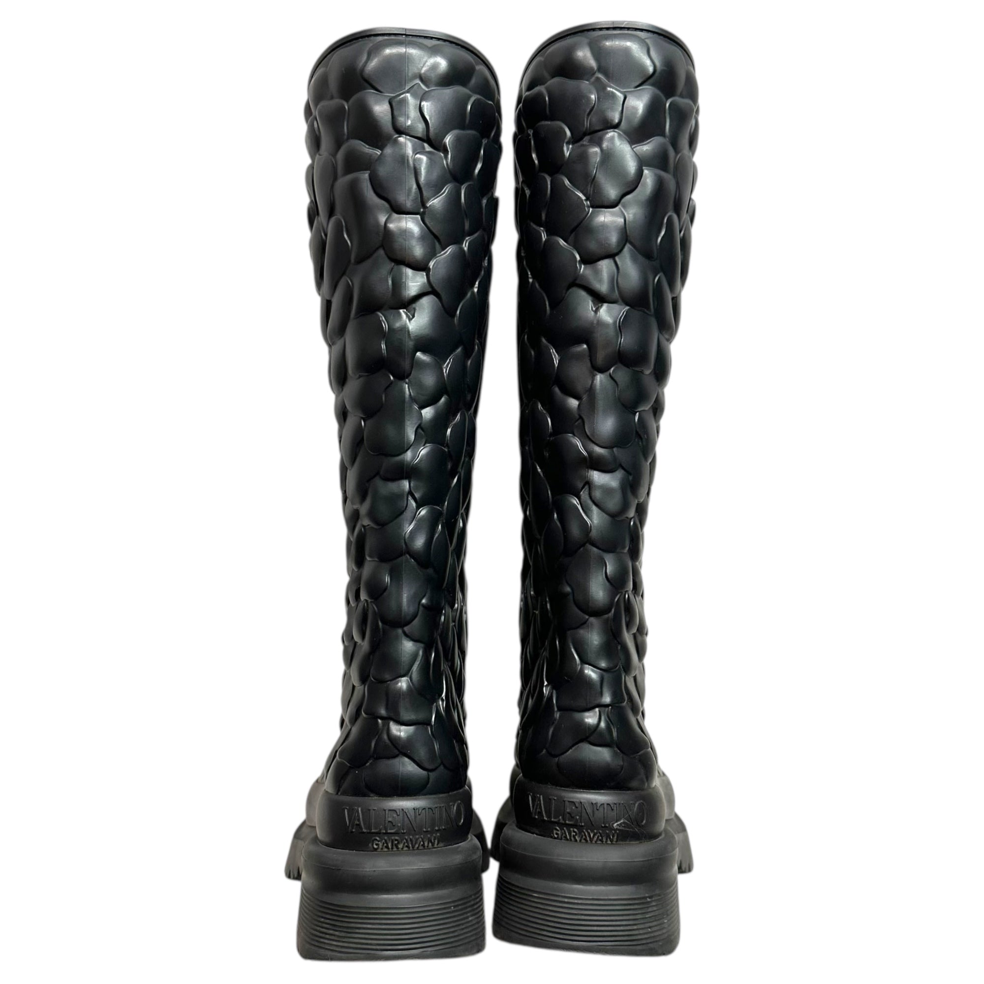 VALENTINO(ヴァレンティノ/ヴァレンチノ) Atelier 03 Sneaker 'Rose Edition - Black' アトリエ 03 ローズ ラバー ロング ブーツ WW0S0DC5 38(24cm程度) ブラック レイン 厚底