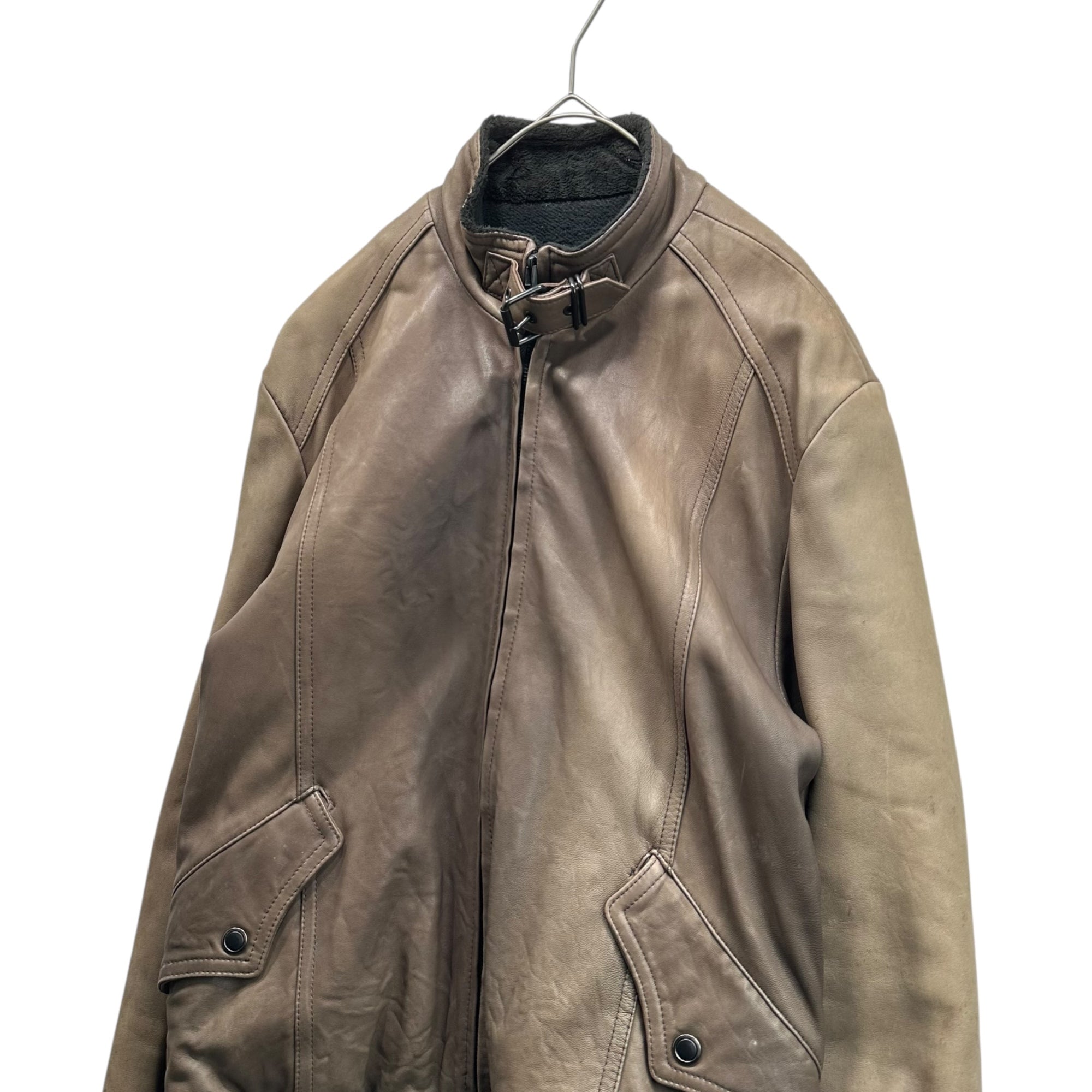5351 POUR LES HOMMES(5351プールオム ) Zip-Up Single-Breasted Lamb Leather Jacket ジップアップ シングル ラムレザー ジャケット 4 ブラウン