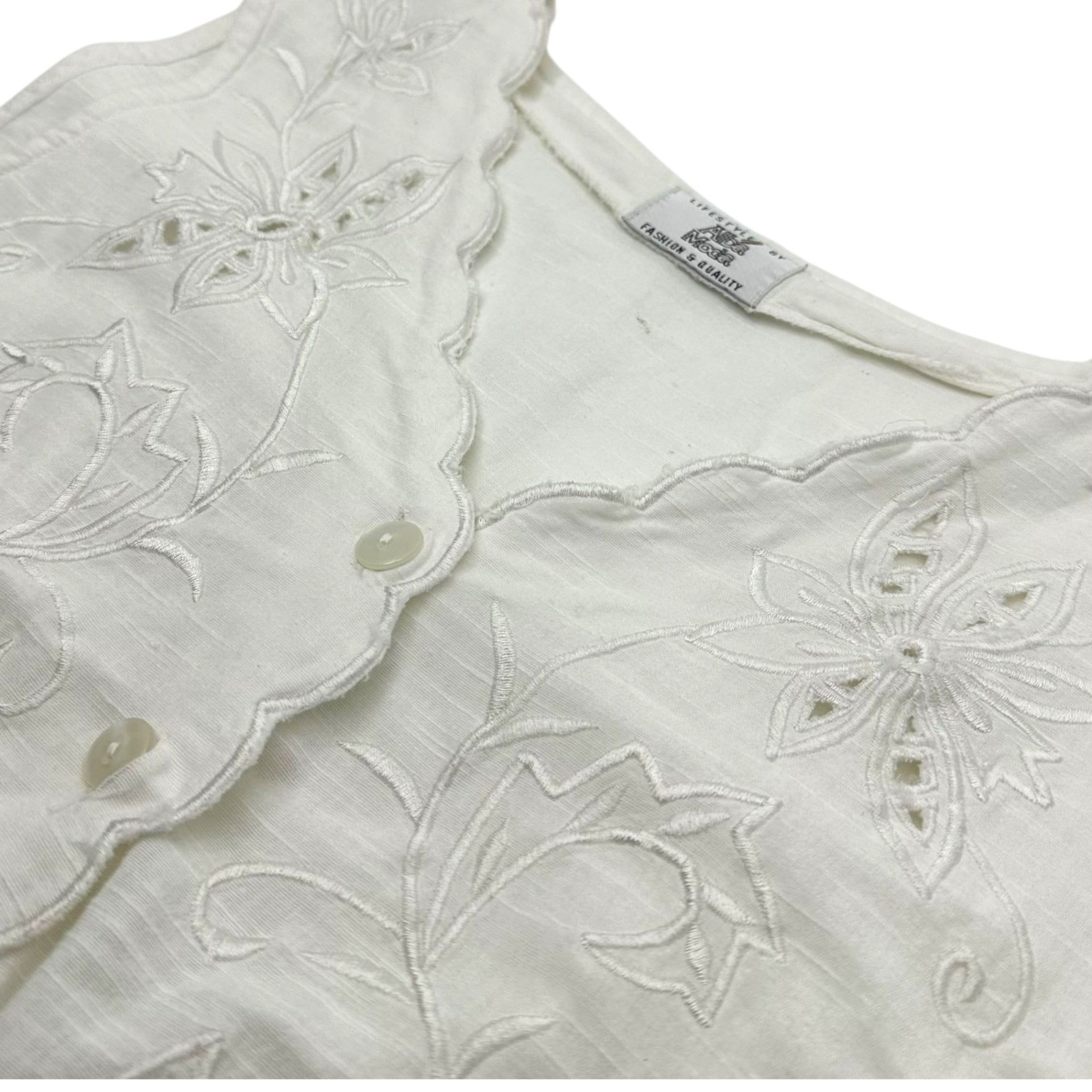 vintage(ヴィンテージ) leaf and flower stich vest blouse リーフと花刺繍のカットワークレース前開きベスト ブラウス 表記無し(Mサイズ程度) ホワイト