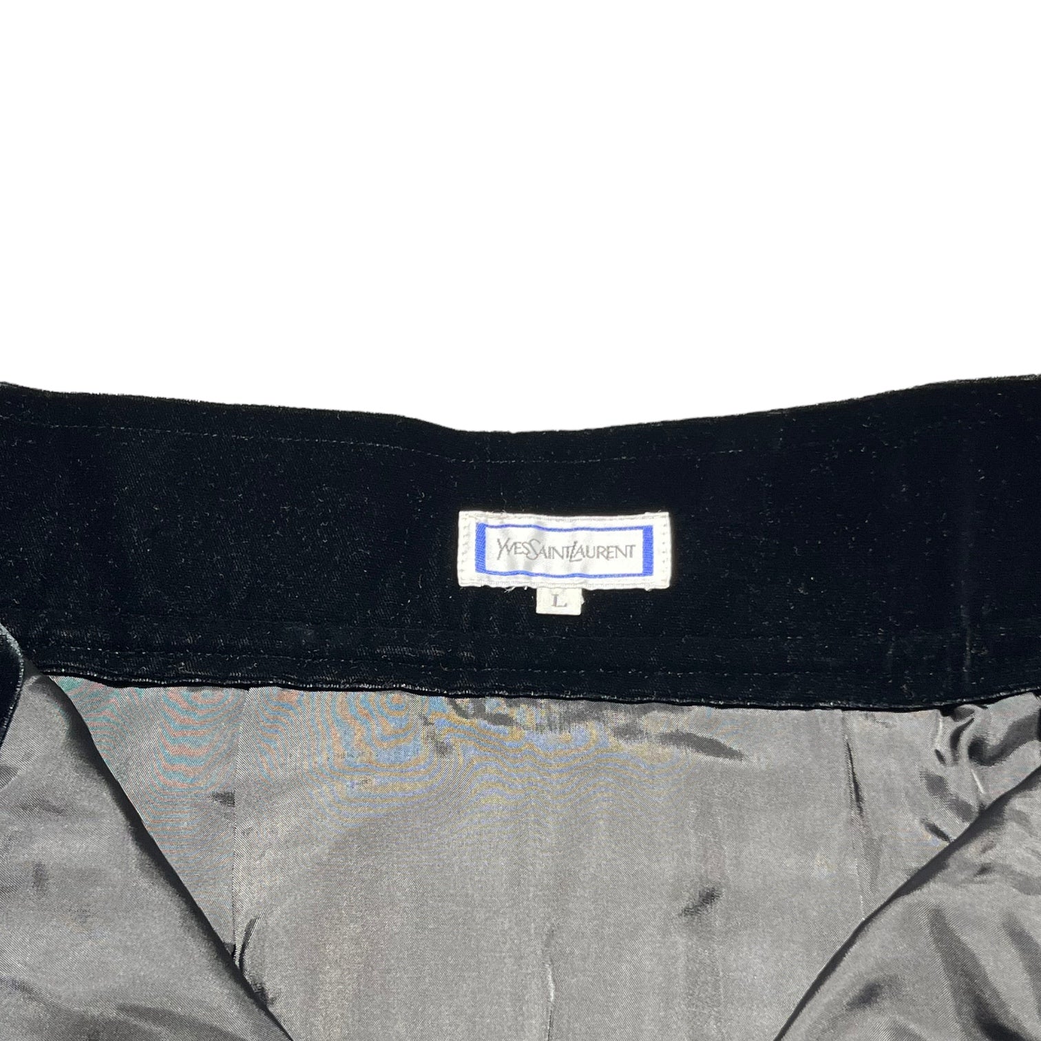 YVES SAINT LAURENT(イヴサンローラン) 90's light stone button velor skirt ライトストーン ボタン ベロア スカート HE217-557-09 L ブラック ヴィンテージ OLD