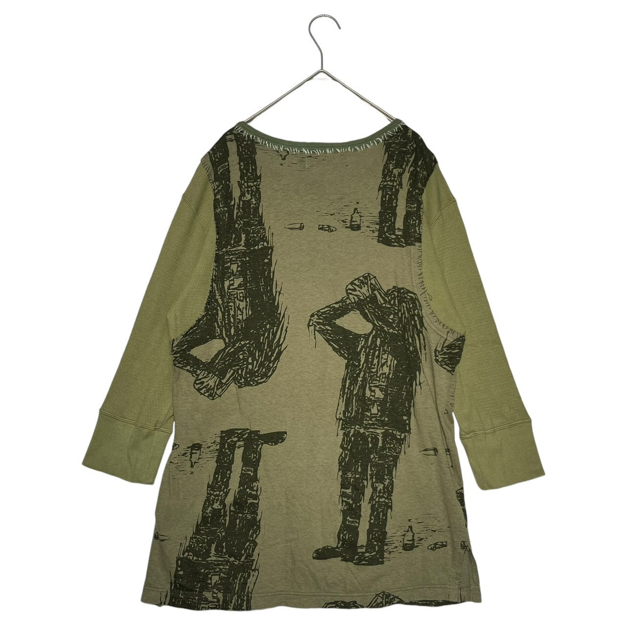 UNDERCOVERISM(アンダーカバイズム) 03SS SCAB期 Hand stitched long sleeve henley neck cut and sew ハンドステッチ 長袖 ヘンリーネック カットソー スキャブ 稀少 M カーキ×ブラック