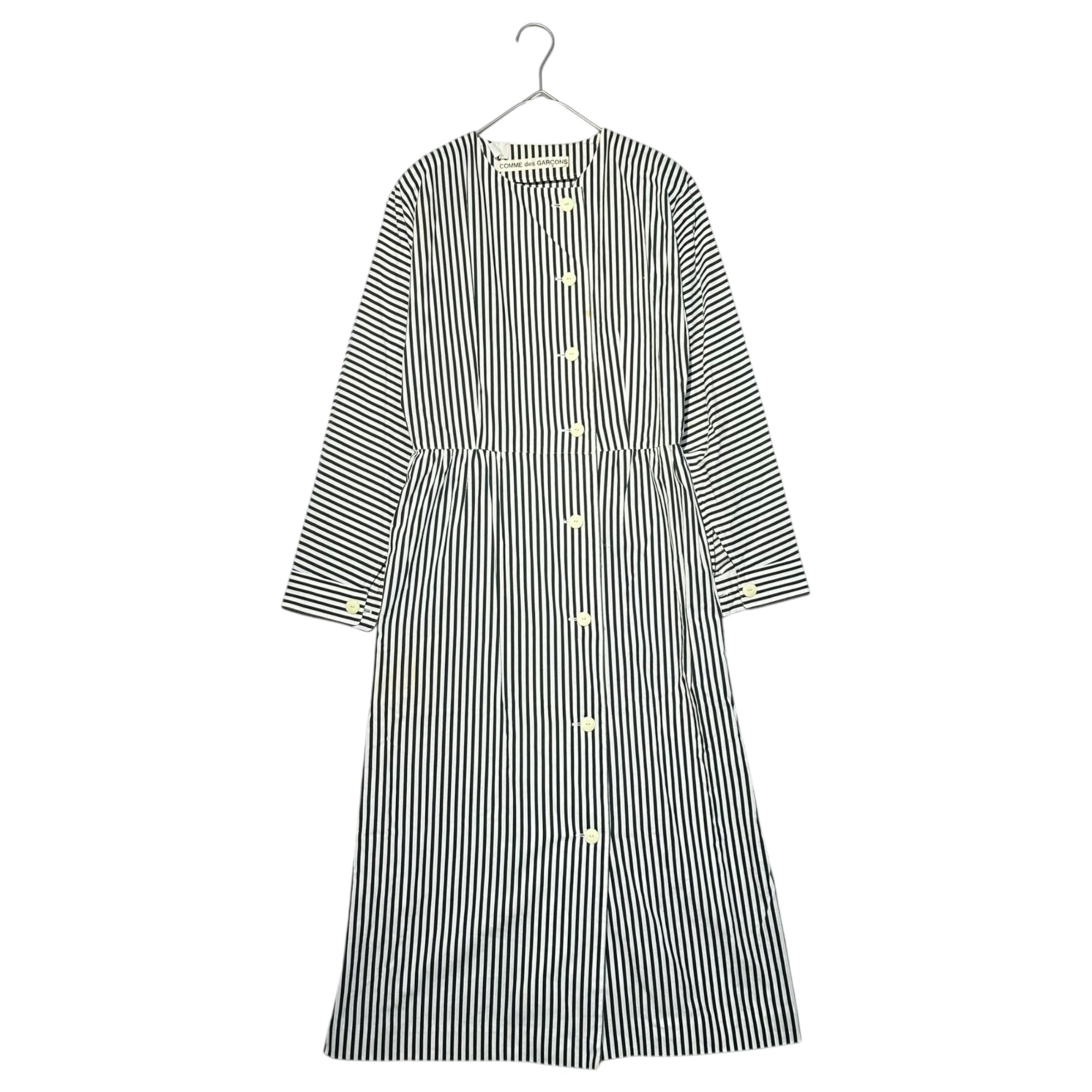 COMME des GARCONS(コムデギャルソン) 70~80's Cotton Collarless Striped Dress 70~80年代 コットン ノーカラー ストライプ ワンピース FREE ホワイト×ネイビー 川久保玲 本人期 アーカイブ