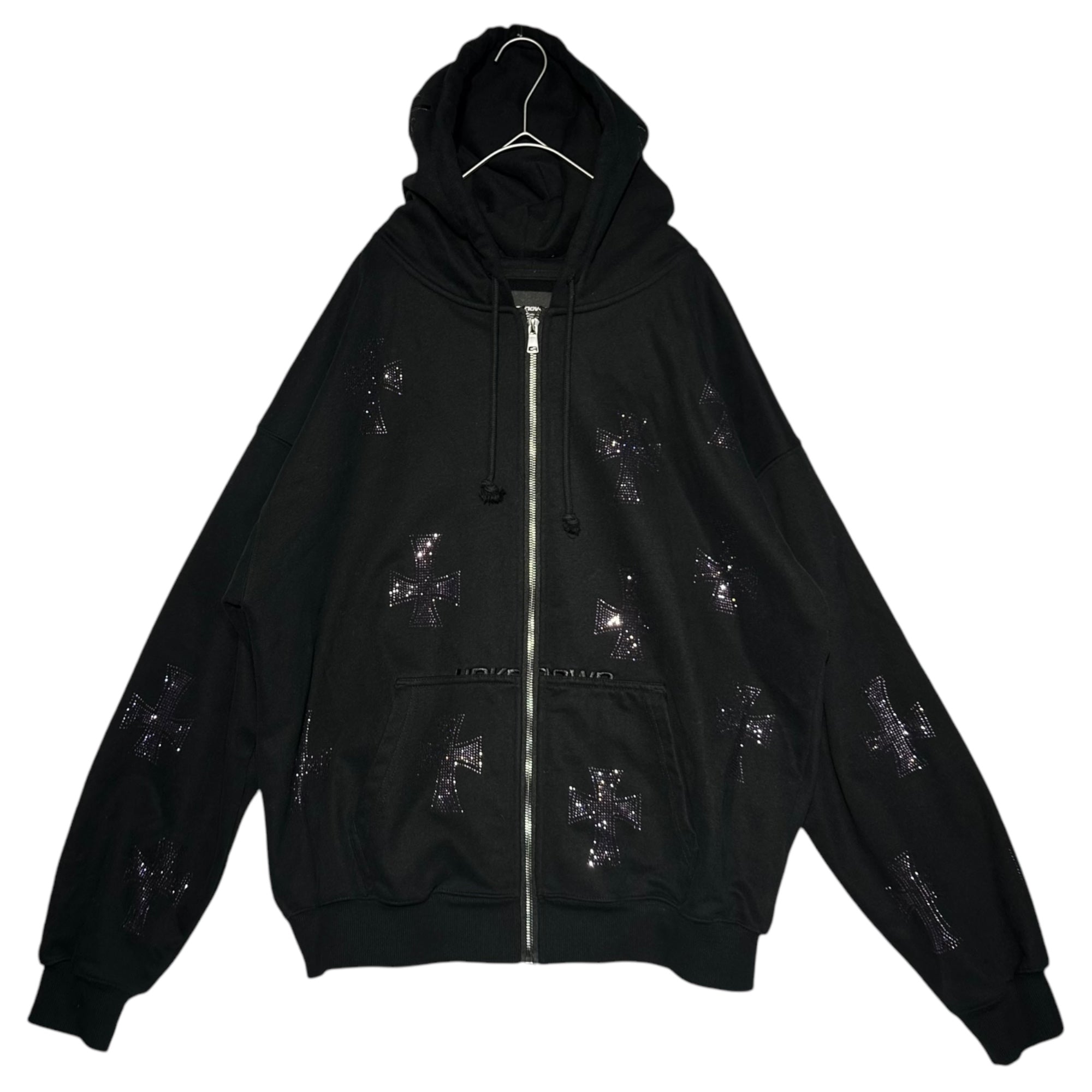 Unknown london(アンノウンロンドン) Cross Rhinestone Zip Up Hoodie クロス ライン ストーン ジップ アップ パーカー L ブラック