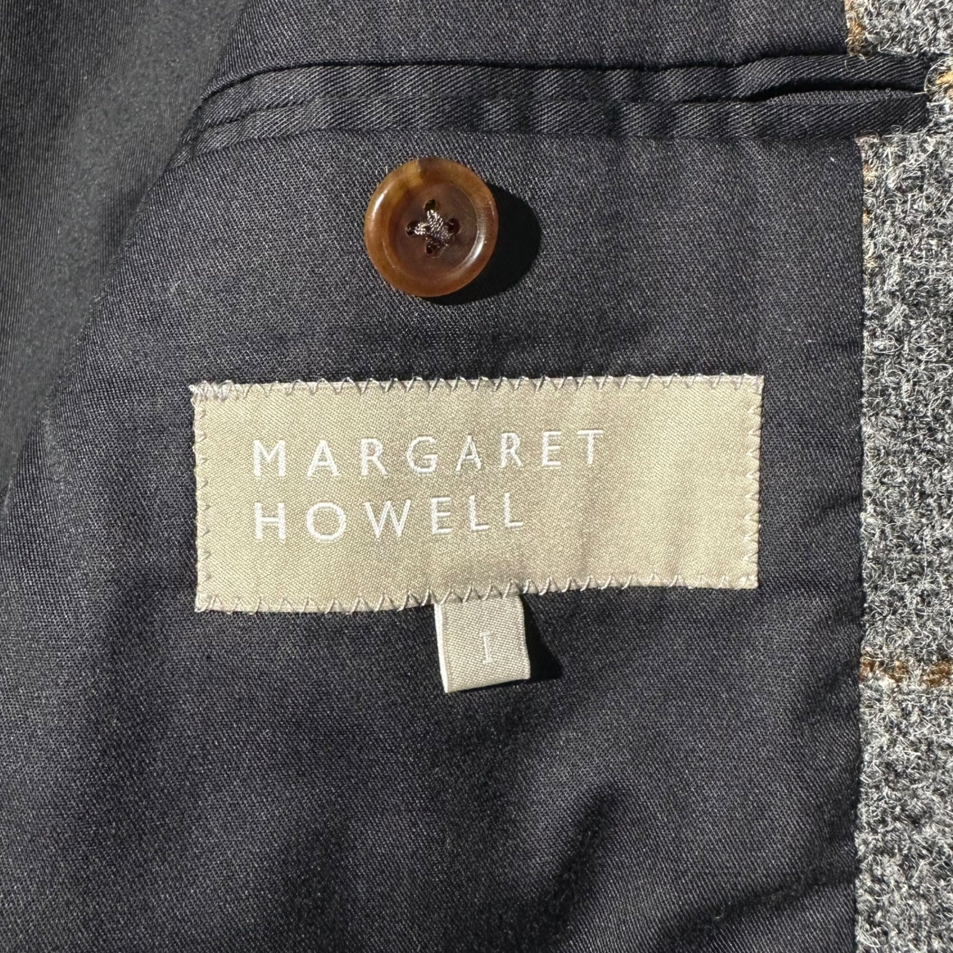 MARGARET HOWELL × Harris Tweed(マーガレットハウエル × ハリスツイード) Grey Base Windowpane Check Wool 2B Jacket グレーベース ウィンドウペン チェック ウール 2B ジャケット 578-9220003 1(S程度) グレー×ブラウン ハリスツイード コラボ モデル 参考定価75,000円+税