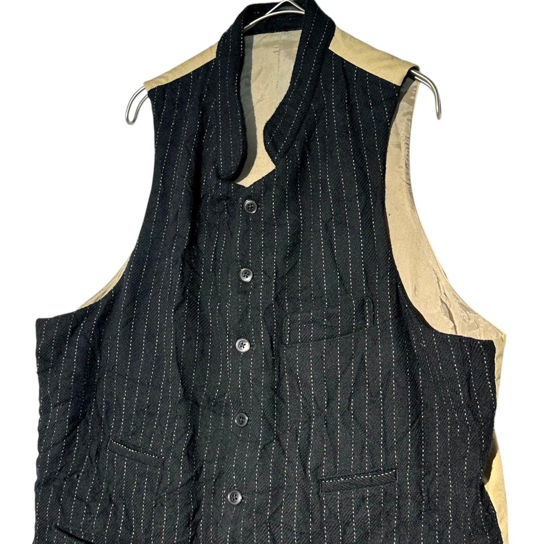 YOHJI YAMAMOTO POUR HOMME(ヨウジヤマモトプールオム) 11AW Wool Stripe Wrinkle-Finish Gilet ウール ストライプ シワ加工 ジレ HP-V12-116 3(M程度) ブラック ベスト