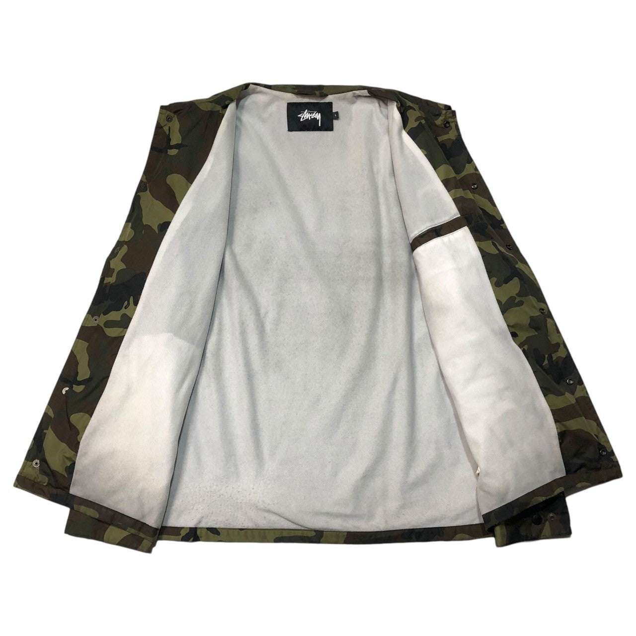 STUSSY(ステューシー) Stock logo camouflage coach jacket ストック ロゴ カモフラ コーチジャケット L カーキ