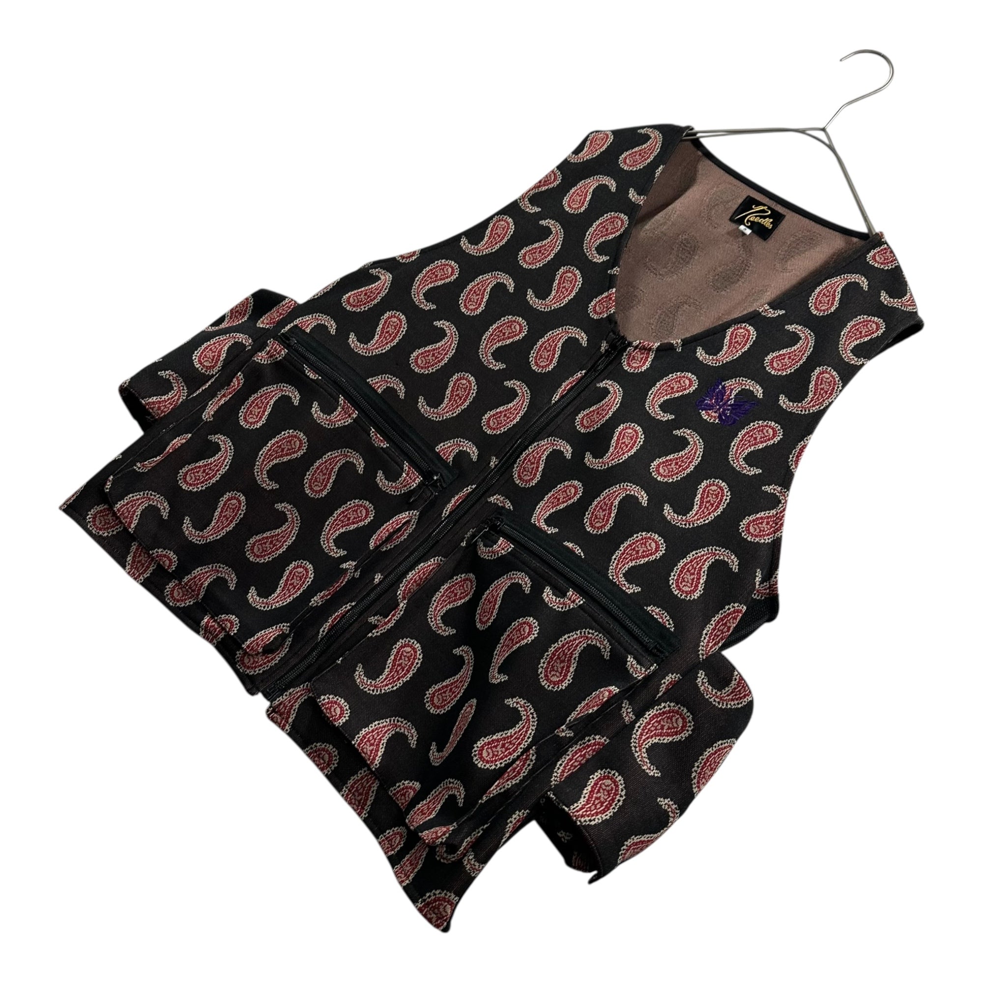 NEEDLES(ニードルズ) 19AW Paisley Radio Vest Poly Jacquard ペイズリー柄 ラジオベスト ポリジャカード QV1513 S ブラック×レッド
