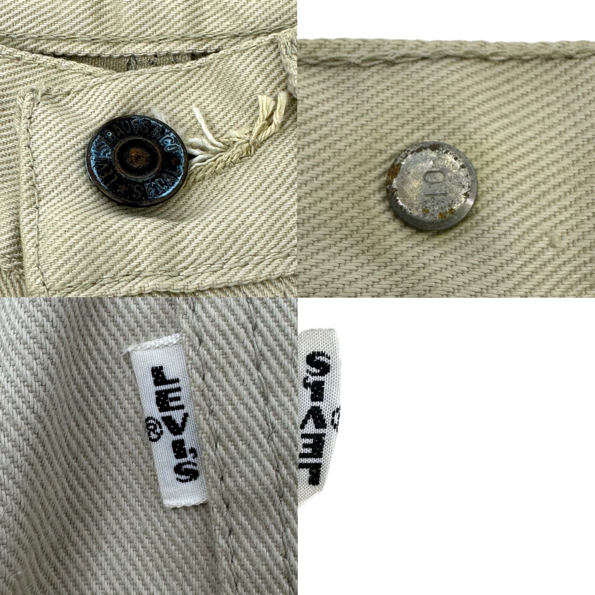 Levi's(リーバイス) 60's~70's 518 BIG E Vintage Cotton Pants ヴィンテージ カツラギ パンツ 実寸72cm(W28程度) ベージュ 裏ボタン10 42TALON 白タブ 70年代