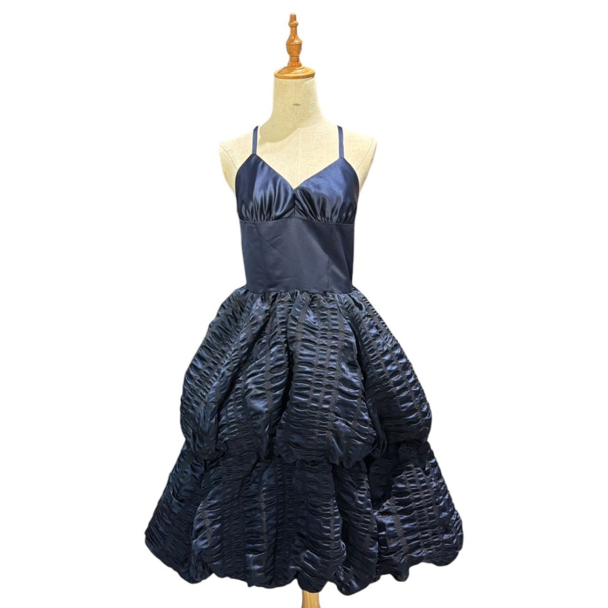 noir kei ninomiya(ノワールケイニノミヤ) 2026SS Shirring-Processed Voluminous Camisole Dress シャーリング 加工 ボリューム キャミソール ワンピース 3Q-O003 XS ネイビー×ブラック AD2025