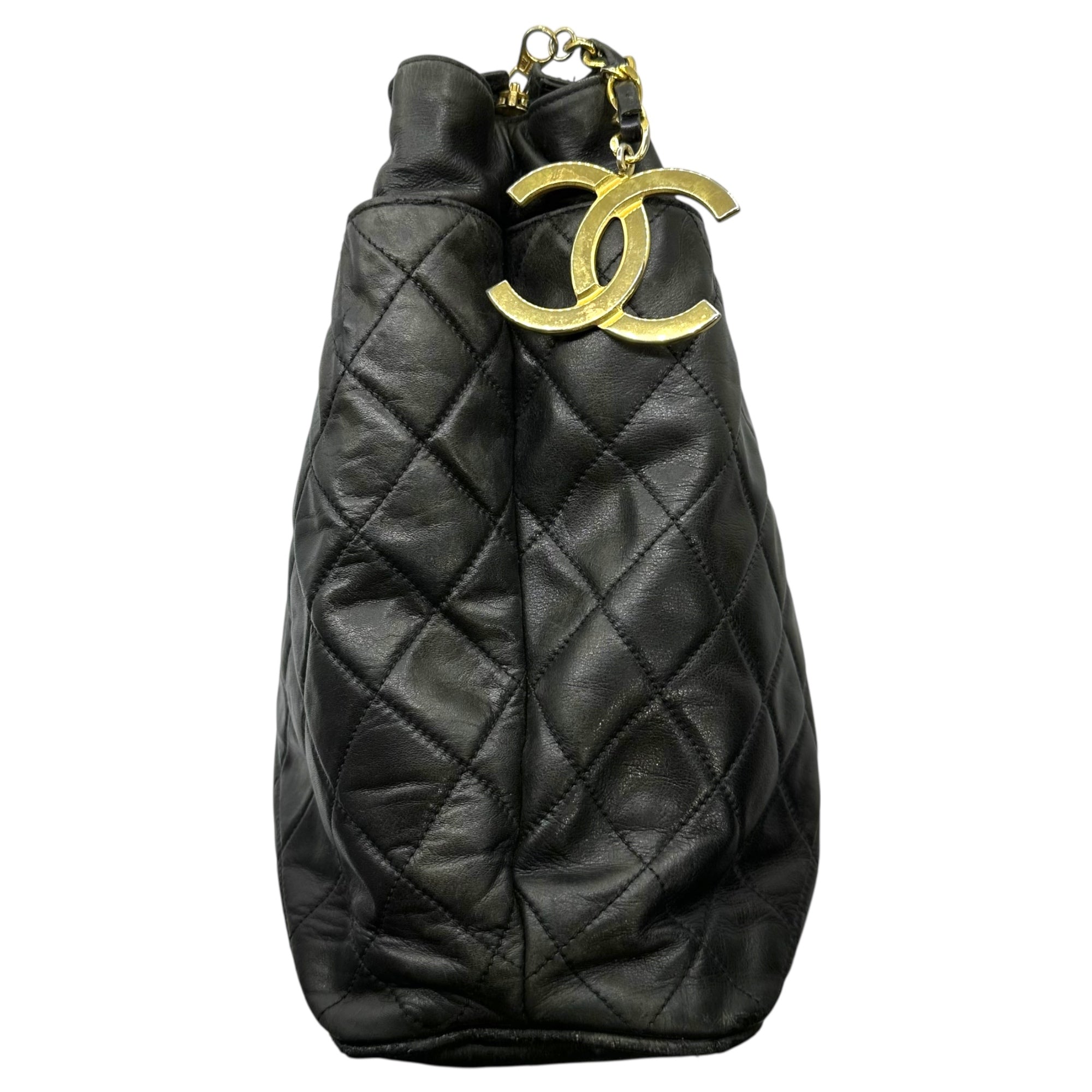 CHANEL(シャネル) 90's Coco Charm Lambskin Matelasse Double Chain Tote Bag ココ チャーム ラムスキン マトラッセ ダブル チェーン トート バッグ ブラック 90年代 ヴィンテージ 肩掛け ショルダー 1番台 1******
