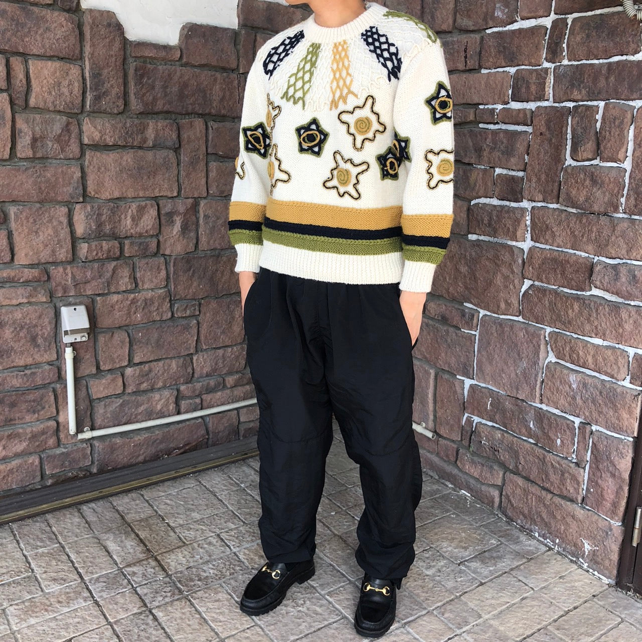 i.s. ISSEY MIYAKE(アイエス イッセイミヤケ) 90’s motif embroidery knit/刺繍ニット IS13-KN005 M マルチ IS