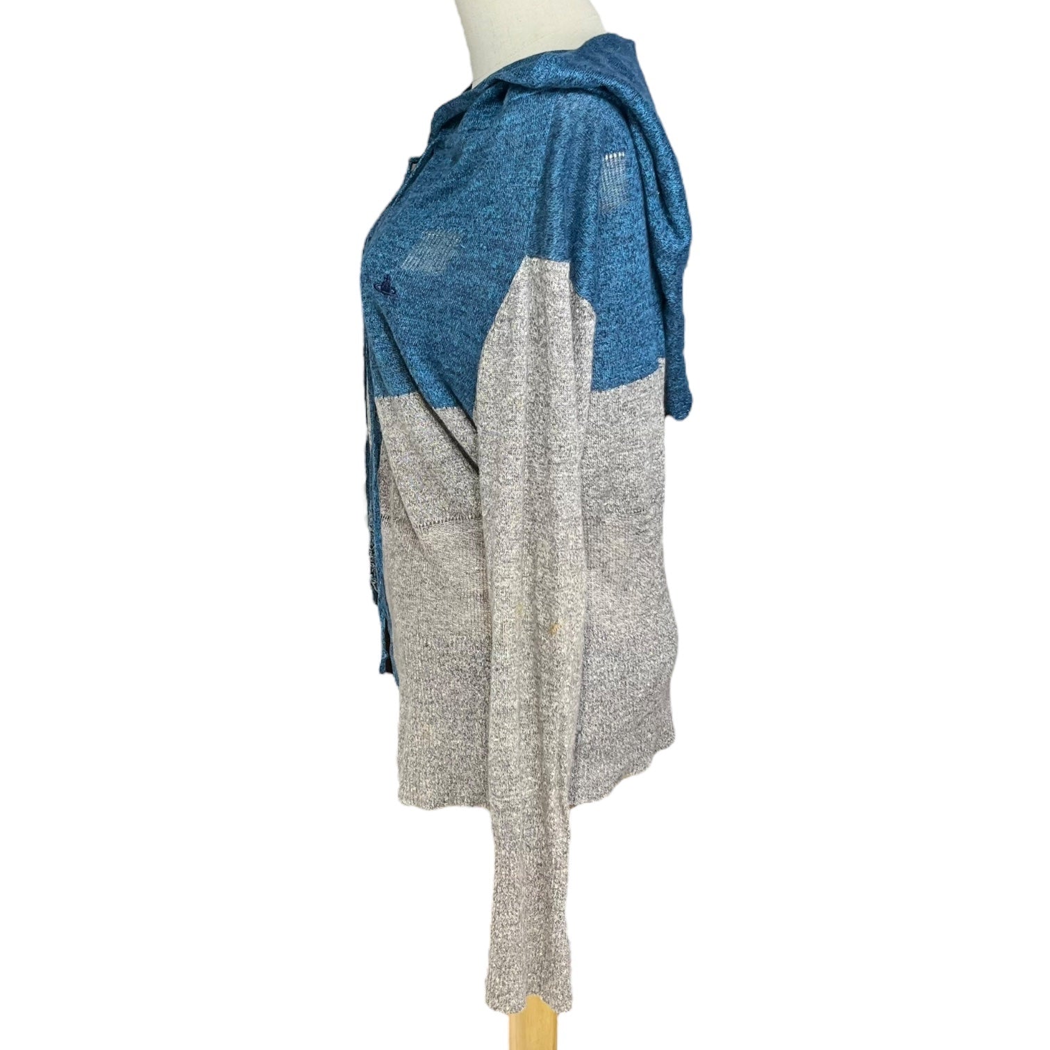 Vivienne Westwood RED LABEL(ヴィヴィアンウエストウッドレッドレーベル) Front pocket bicolor zip-up knit hoodie フロントポケット バイカラー ジップアップ ニット パーカー 16-01-141012 2(M) グレー×ブルー