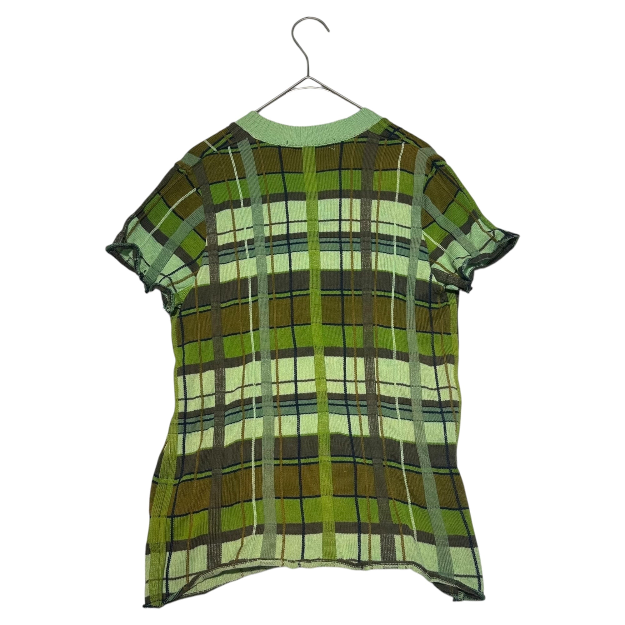 tricot COMME des GARCONS(トリココムデギャルソン) 04SS 3D check short sleeve crew neck cardigan 立体 チェック 半袖 クルーネック カーディガン TM-N038 FREE グリーン AD2003