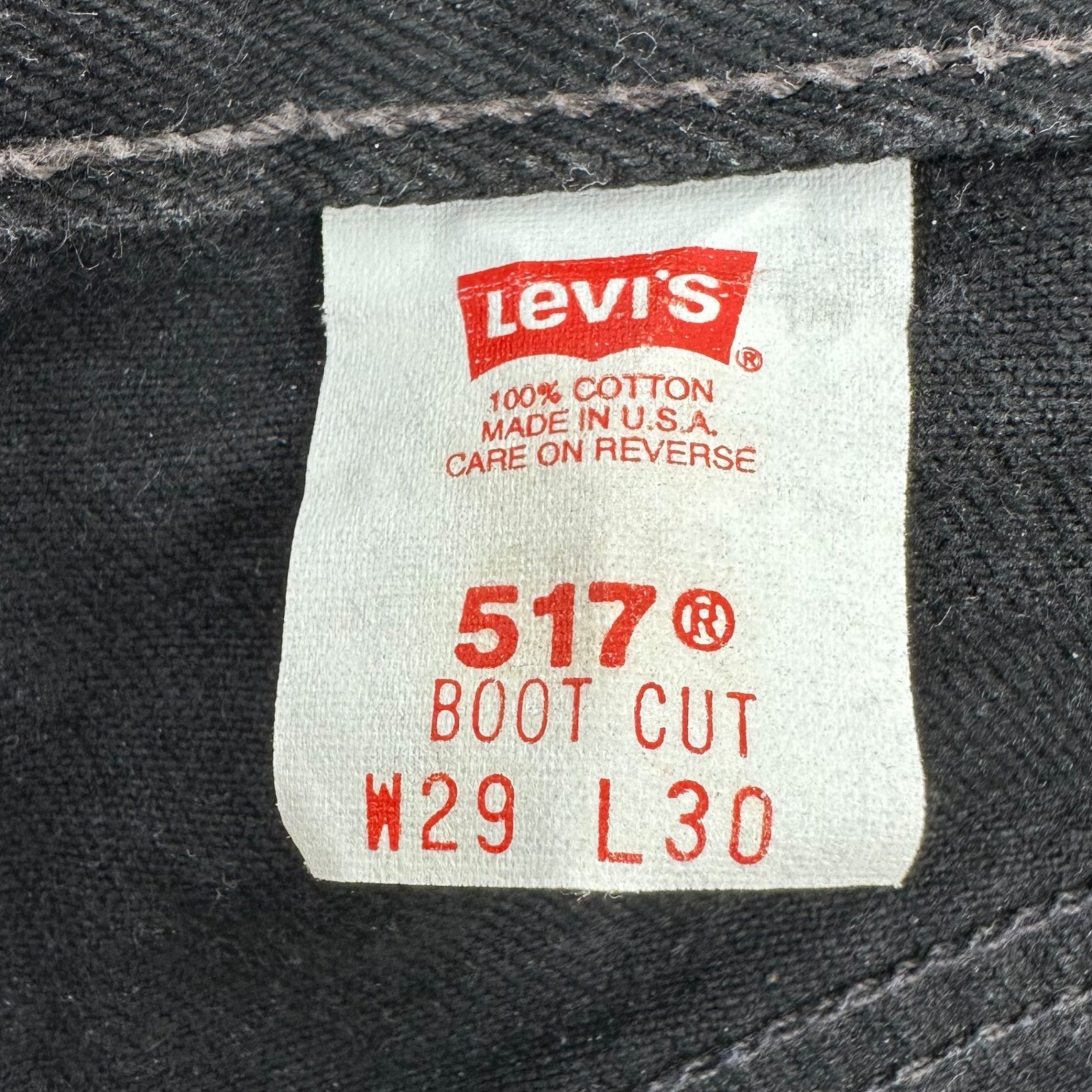 Levi's(リーバイス) 90's 517 USA made Black Denim bootsCut Pants 後染め ブラック ブーツカット フレア デニム パンツ 517-0260 W29 L30 ブラック 90年代 USA製 裏ボタン554