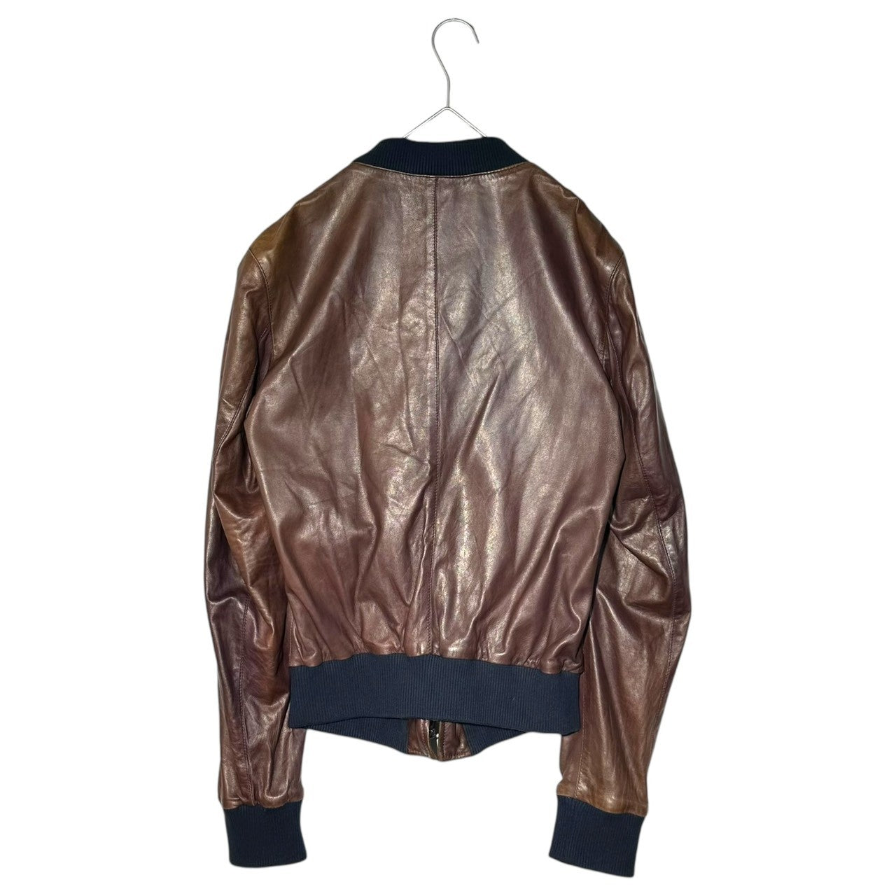 DOLCE&GABBANA(ドルチェ&ガッバーナドルガバ) Black Sheepskin Rib Blouson ブラック シープスキン リブ ブルゾン G9N12L/FULS8 46(S) ブラウン×ネイビー