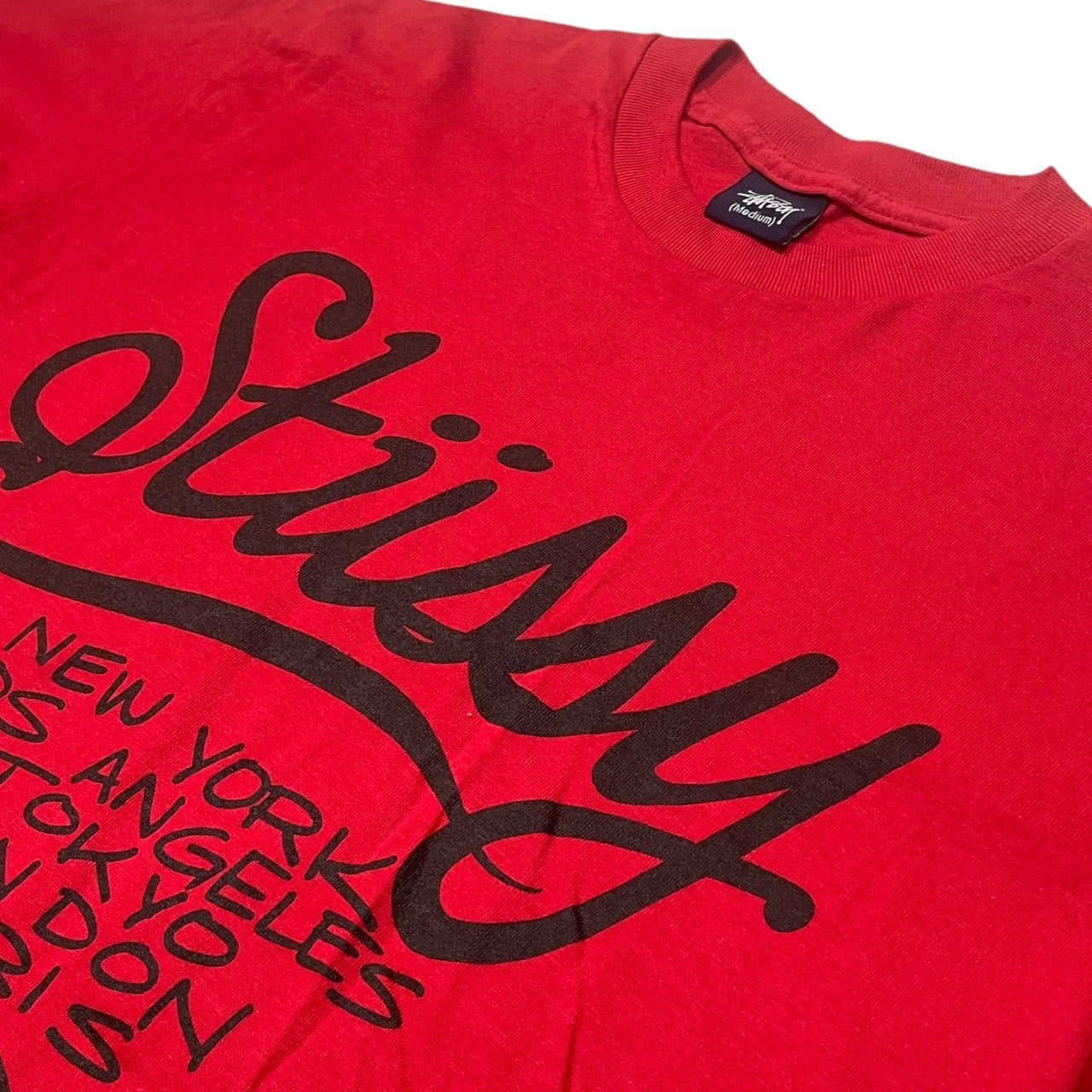 STUSSY(ステューシー) 90's~00's CUSTOMADE World tour Tシャツ ワールドツアー 紺タグ SIZE M レッド 90~00年代 OLD STUSSY