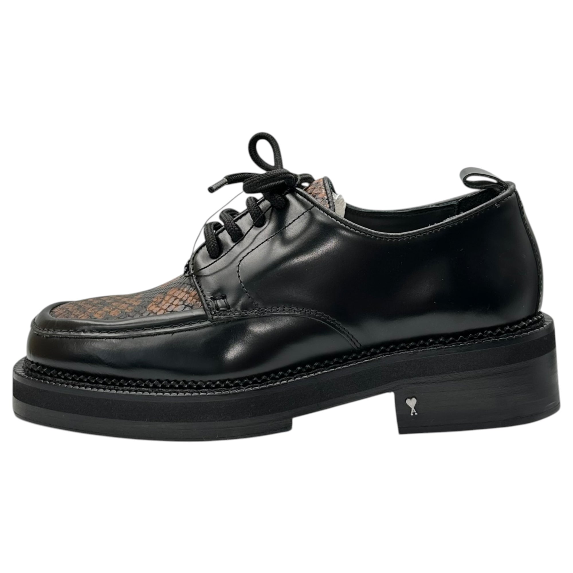 AMI PARIS(アミパリス) Square-Toe Shoes with Python Accents パイソン 切替 スクエアトゥ レザー シューズ 40(25.0~25.5cm程度) ブラック×ブラウン