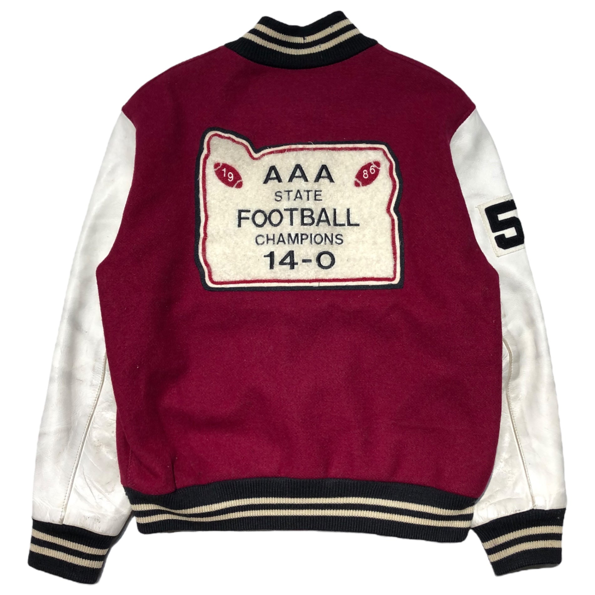 NELSON'S(ネルソンズ) 80's FOOTBALL STUDIUM JAMPER 80年代 フットボール スタジャン 袖レザー 44 レッド×ホワイト