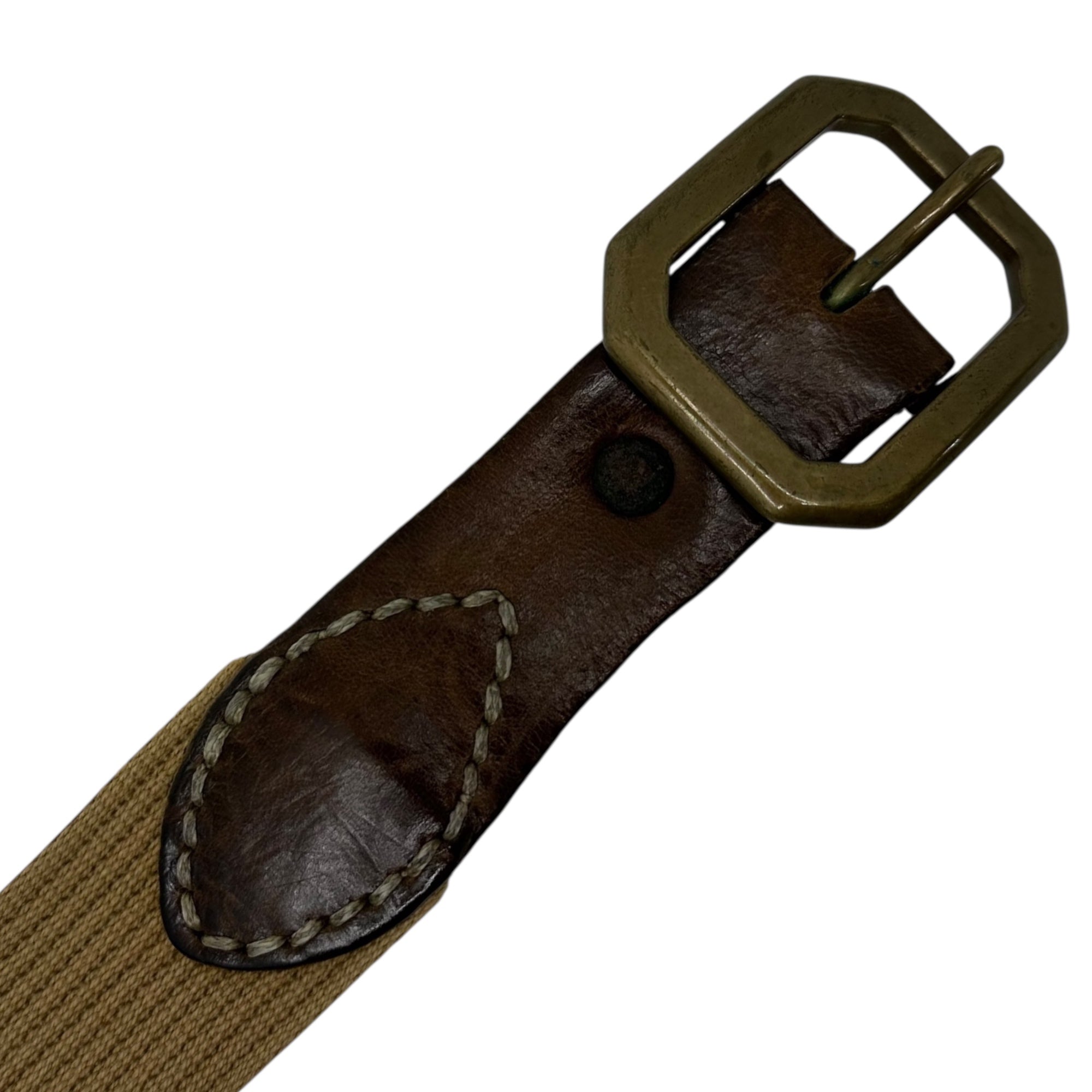 RRL(ダブルアールエル) Leather and Cotton Blend Belt レザー コットン 切替 ベルト 30 ブラウン×カーキ バックル素材:真鍮