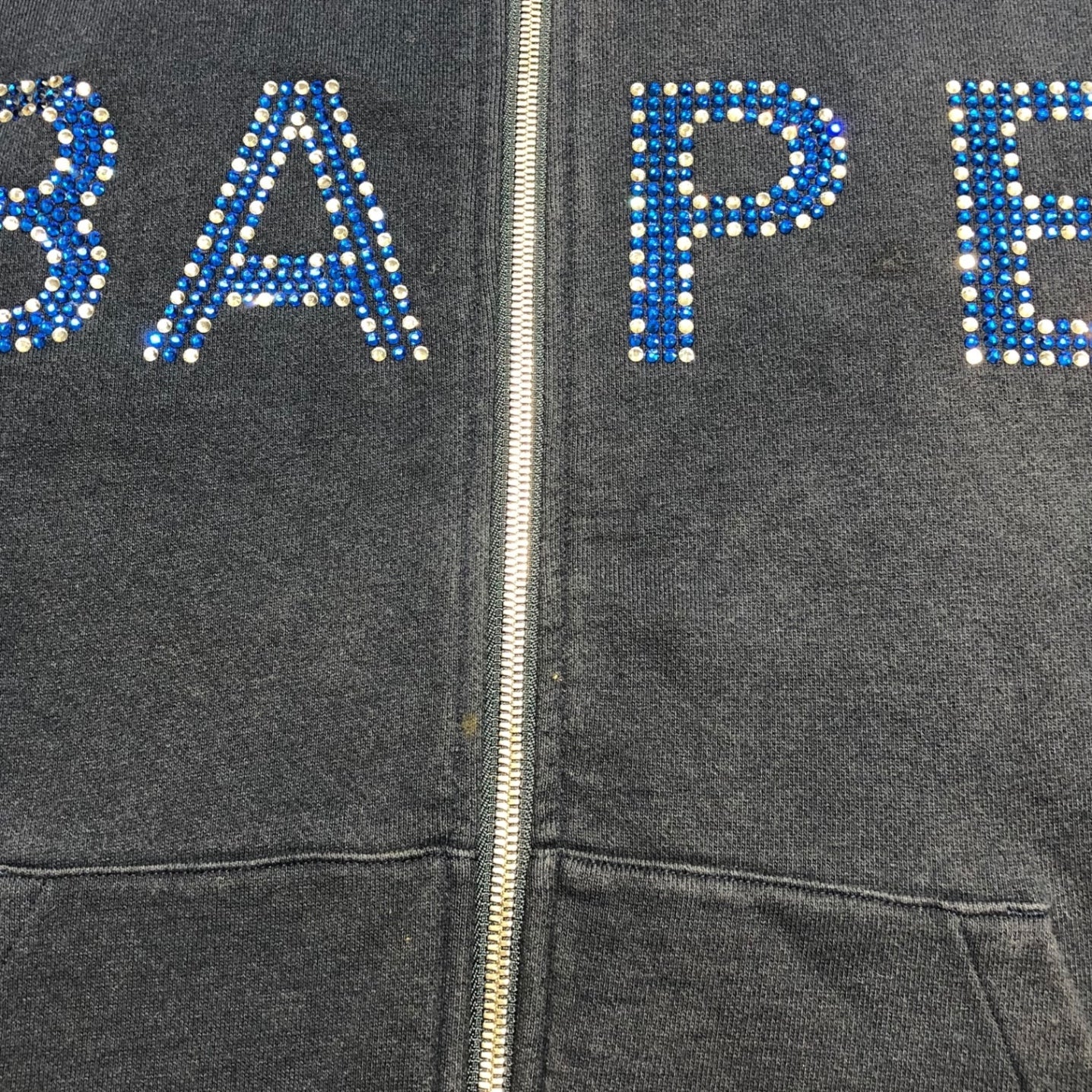 A BATHING APE(アベイシングエイプ) 00's zip hoodie vest SWAROVSKI ジップ フーディー ベスト スワロフスキー ノースリーブパーカー L ネイビー