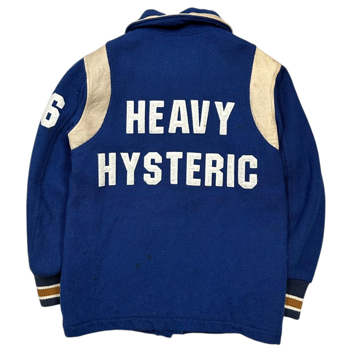 HYSTERIC GLAMOUR(ヒステリックグラマー) 1990's Leather-trimmed varsity jacket レザー 切替 スタジャン 2AB-3280 FREE ブルー×ベージュ 90年代 バーシティー ジャケット
