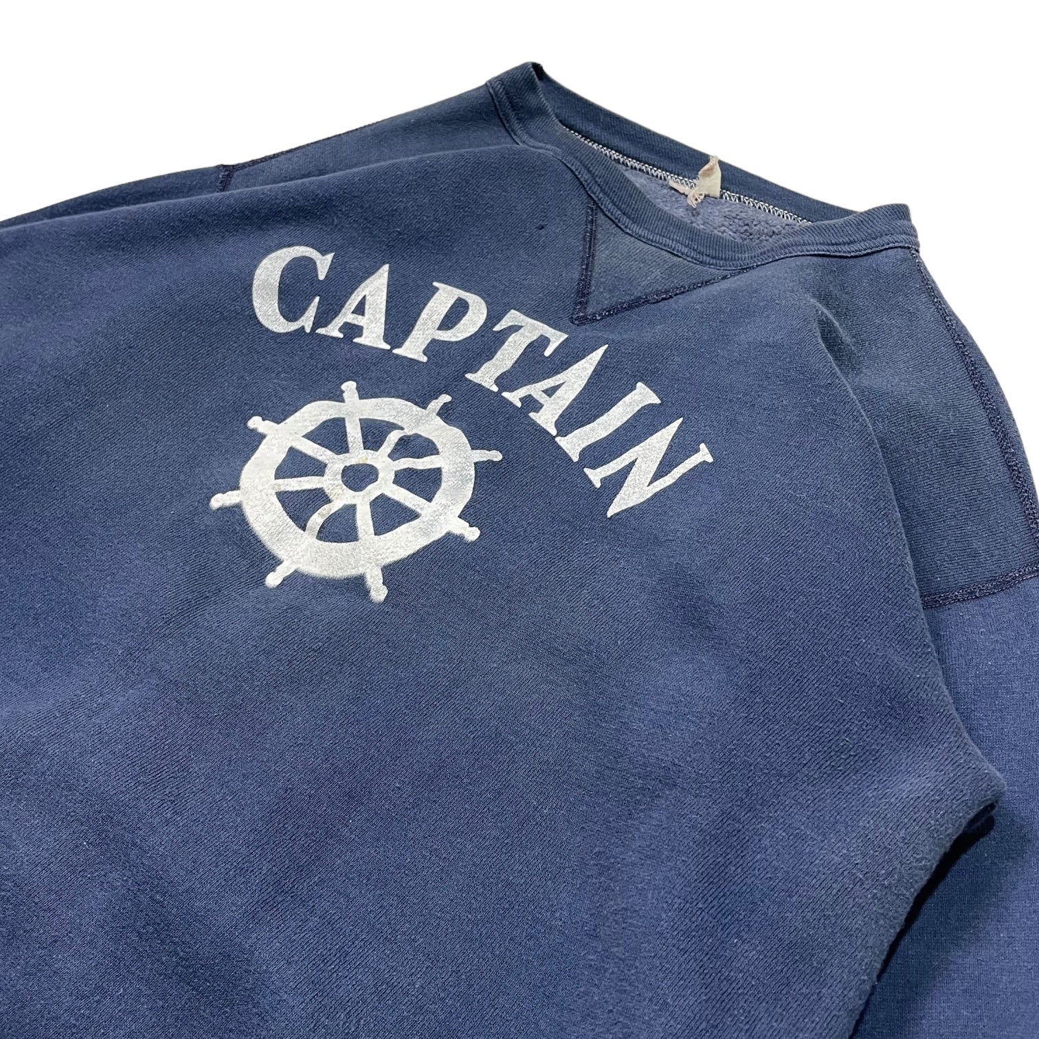 RUSSELL ATHLETIC(ラッセルアスレティック) 60's~70's "CAPTAIN" vintage sweatshirts 前V ヴィンテージ スウェット プリント 表記無し(M程度) ネイビー 稀少 サイズタグ後期 68年~71年 USA製 舵