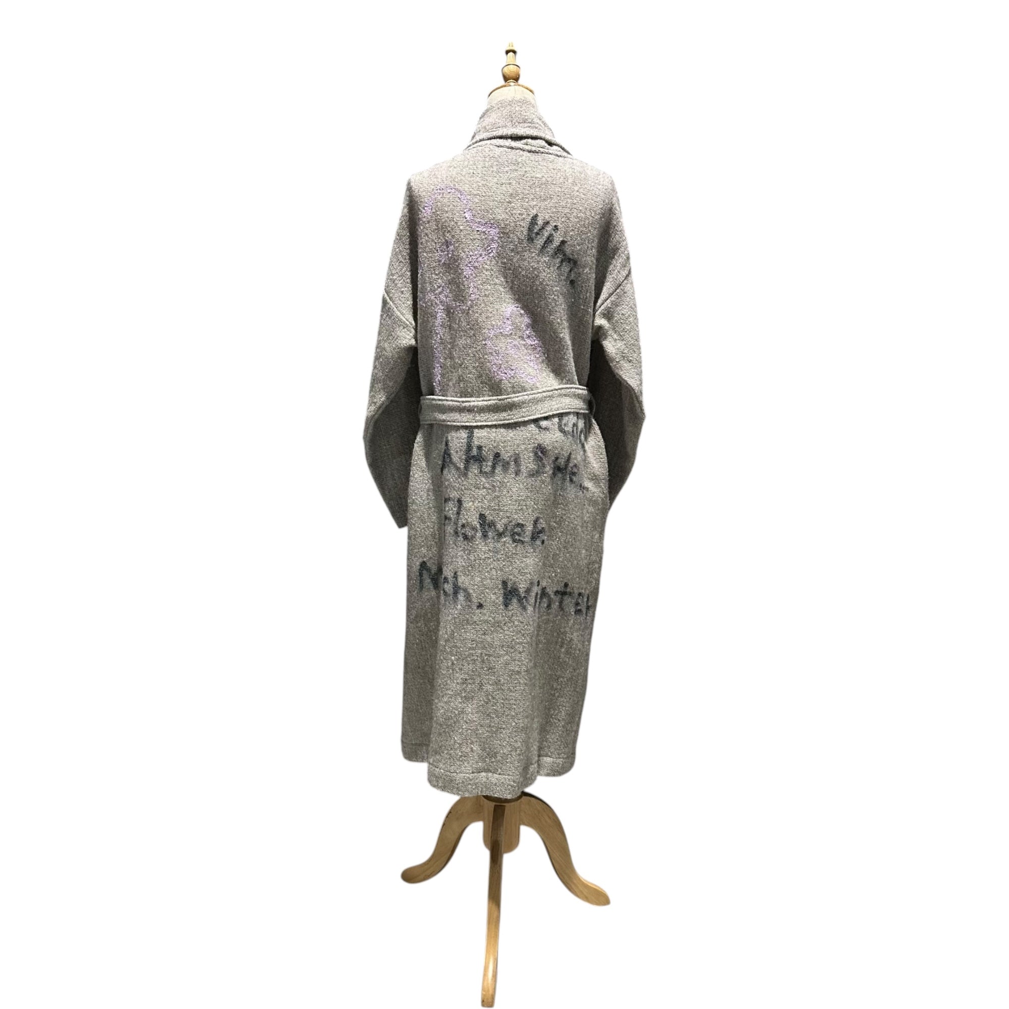 DRIES VAN NOTEN(ドリスヴァンノッテン) 1998AW ”Viburnum” Memorial Graphic Gown Coat メモリアル グラフィック ニット ガウン コート FREE グレー 90's 90年代 アーカイブ ライカ
