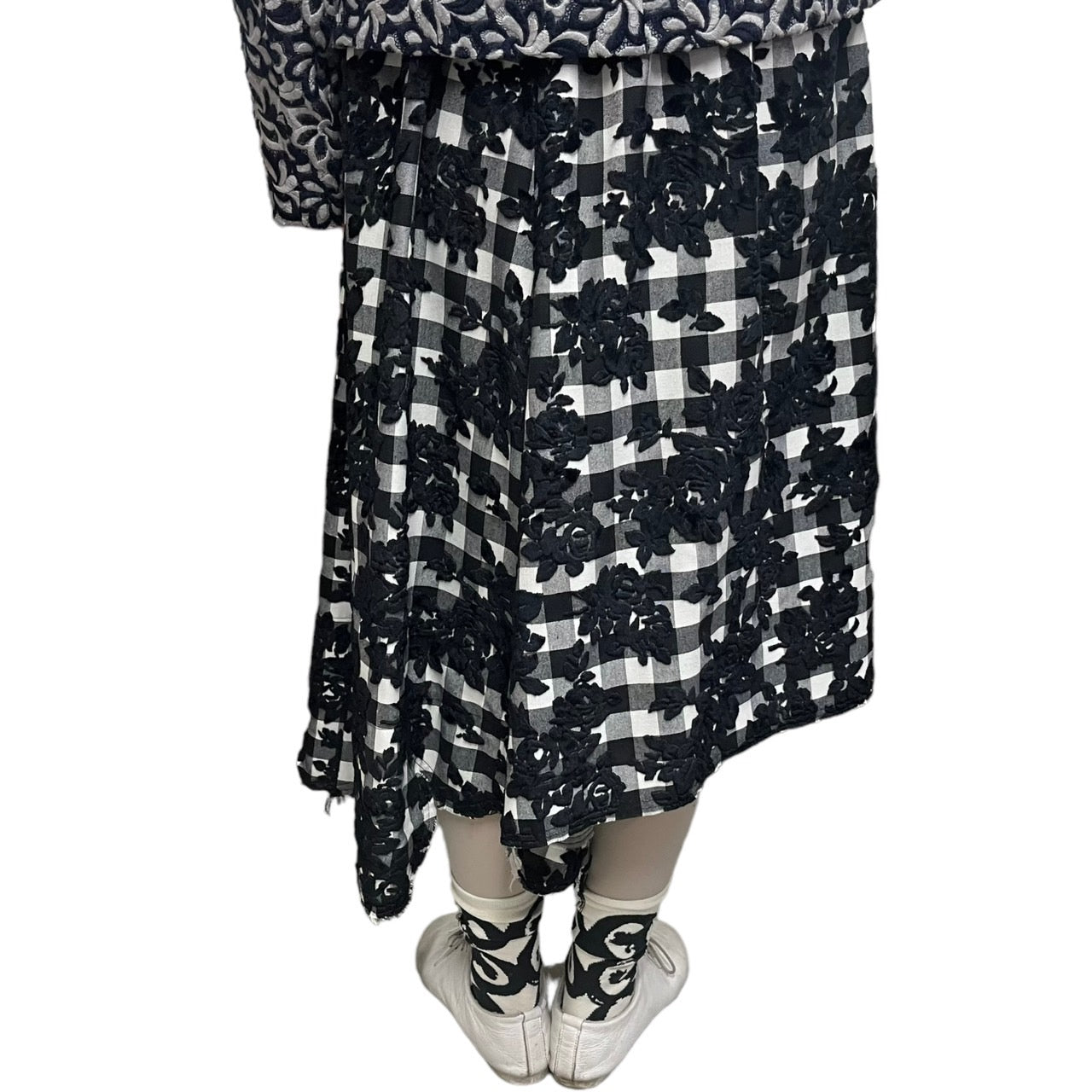 robe de chambre COMME des GARCONS(ローブドシャンブルコムデギャルソン) 04SSベルベットフラワー装飾チェック袴パンツ/本人期/稀少/川久保玲 RM-P005 SIZE FREE ブラック×ホワイト AD2003