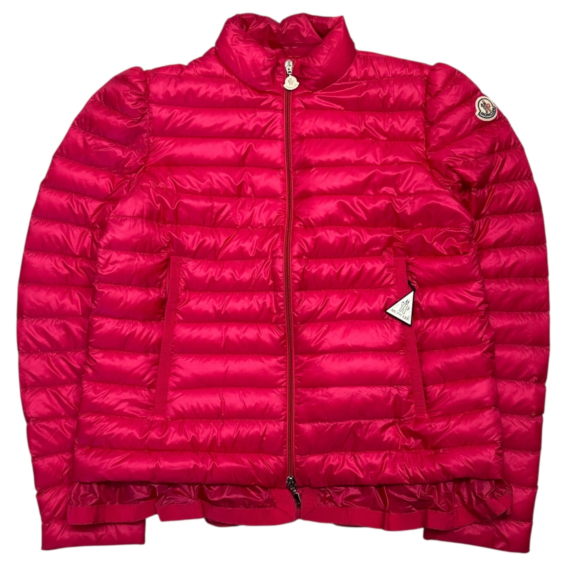 MONCLER(モンクレール) AMITA Layered light down jacket with ruffled hem 裾フリル レイヤード調 ライトダウン ジャケット 3 ピンク 国内代理店タグ無