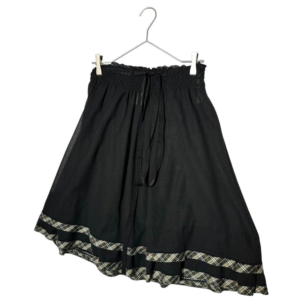 BURBERRY BLUE LABEL(バーバリーブルーレーベル) 裾 バーバリー チェック シアー ウール コットン ひざ丈 スカート ペチコート 付 FLF55-543-09 38(M程度) ブラック