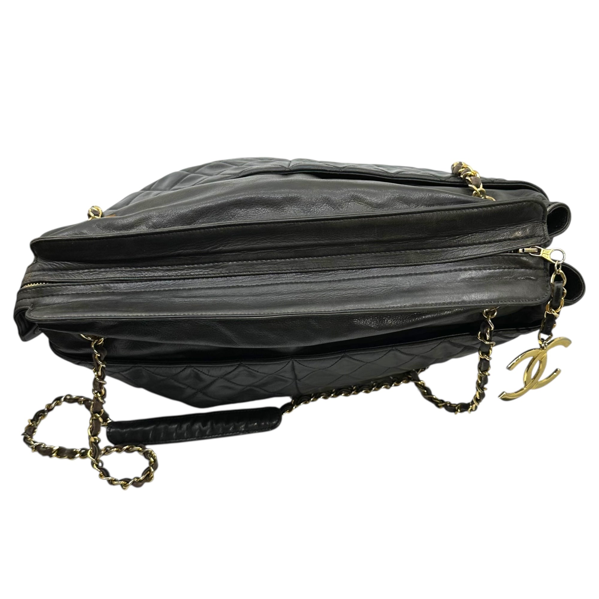 CHANEL(シャネル) 90's Coco Charm Lambskin Matelasse Double Chain Tote Bag ココ チャーム ラムスキン マトラッセ ダブル チェーン トート バッグ ブラック 90年代 ヴィンテージ 肩掛け ショルダー 1番台 1******