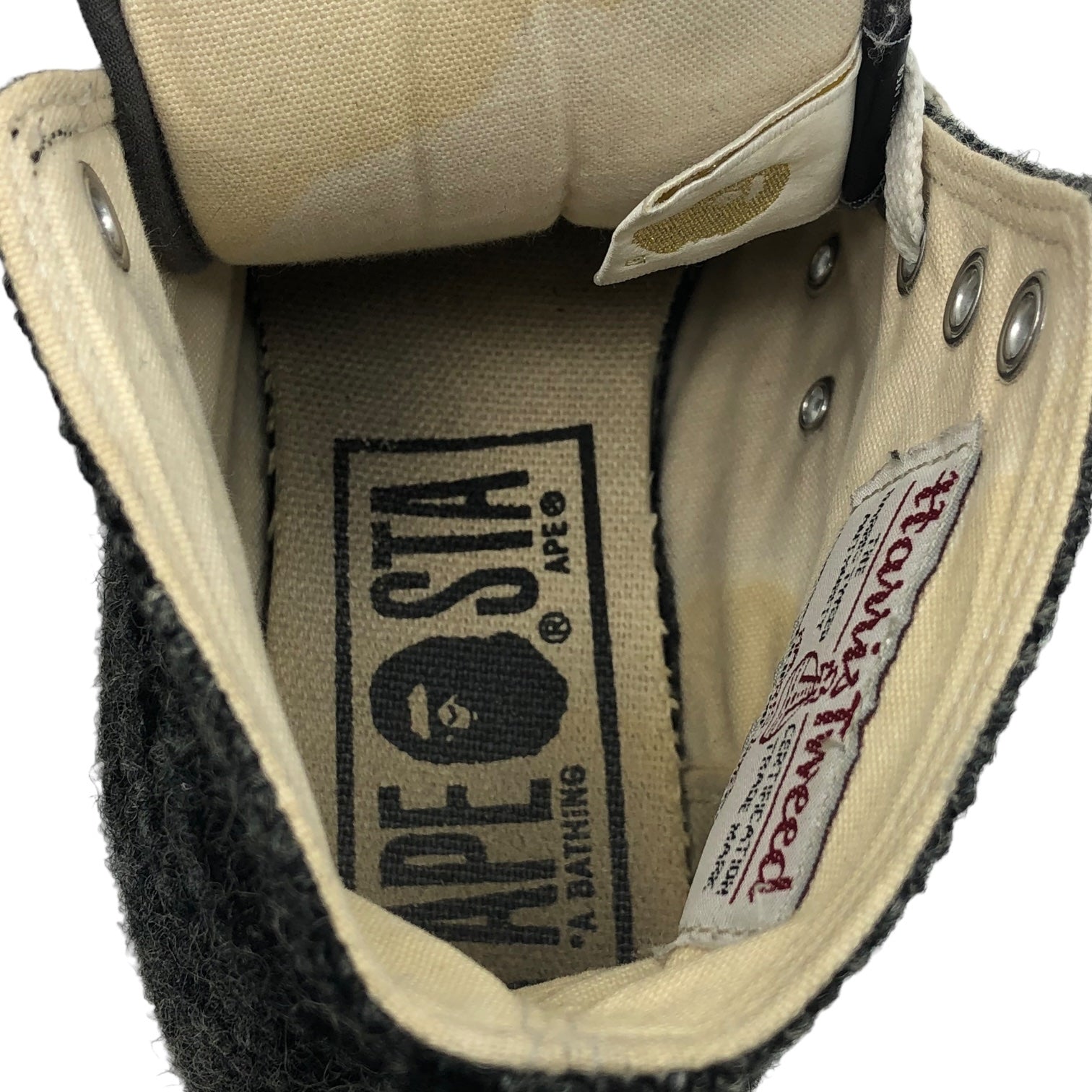 A BATHING APE × Harris Tweed (アベイシングエイプ×ハリスツイード) BAPE STA wool sneakers HI ベイプ スタ ウール スニーカー ハイカット 26.0cm グレー