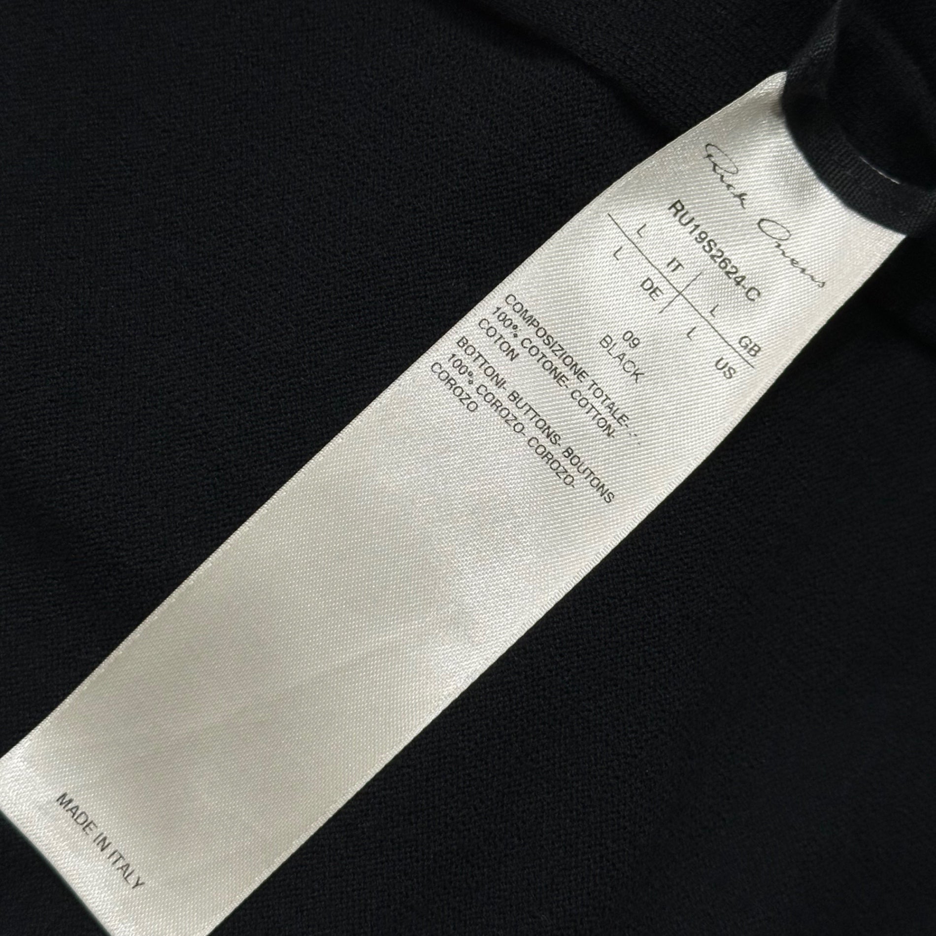 Rick Owens(リックオウエンス) 2019SS Cotton Hooded Cardigan コットン フーデッド カーディガン RU19S2624-C L ブラック