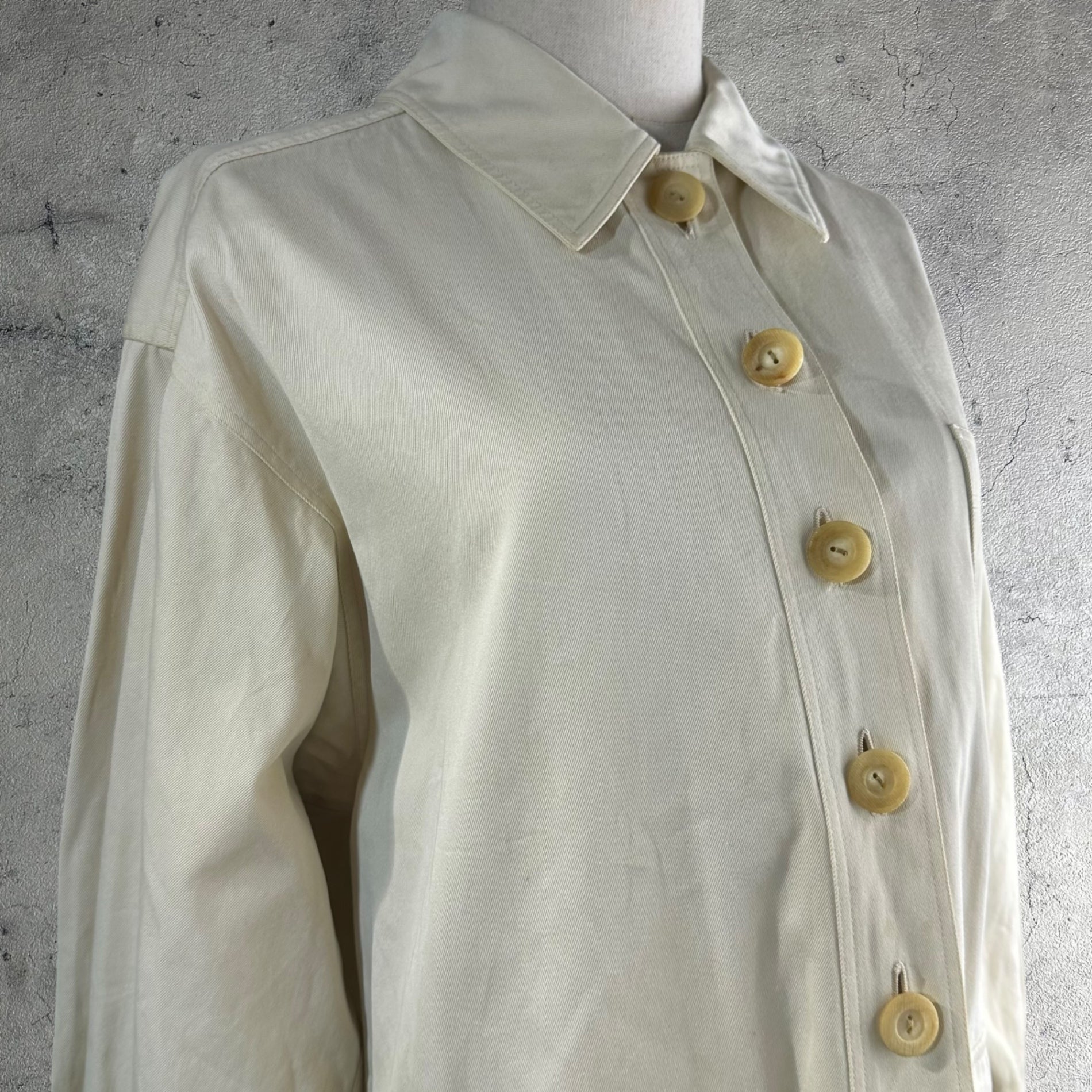 YVES SAINT LAURENT rive gauche(イヴサンローランリヴゴーシュ) 80~90's 7-button flap pocket work jacket 7ボタン フラップ ポケット ワークジャケット 38(M) ホワイト EURO VINTAGE