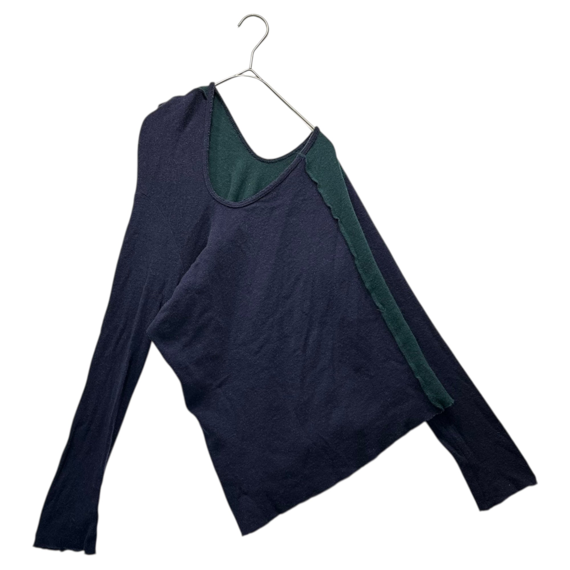 Y's(ワイズ) 00's Two-Tone Asymmetric Neck Wool Knit バイカラー 変形 ネック ウール ニット YB-T84-876 2 ネイビー×グリーン