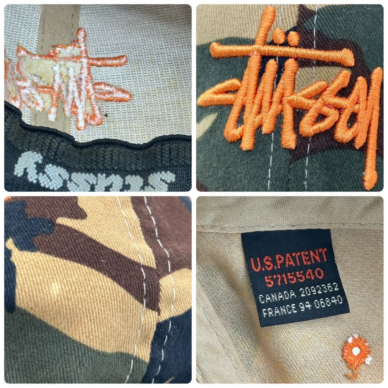 STUSSY(ステューシー) 90's Camouflage Cap 90年代 カモフラ キャップ L-XL ベージュ×カーキ×オレンジ STUSSY hats 90年代~