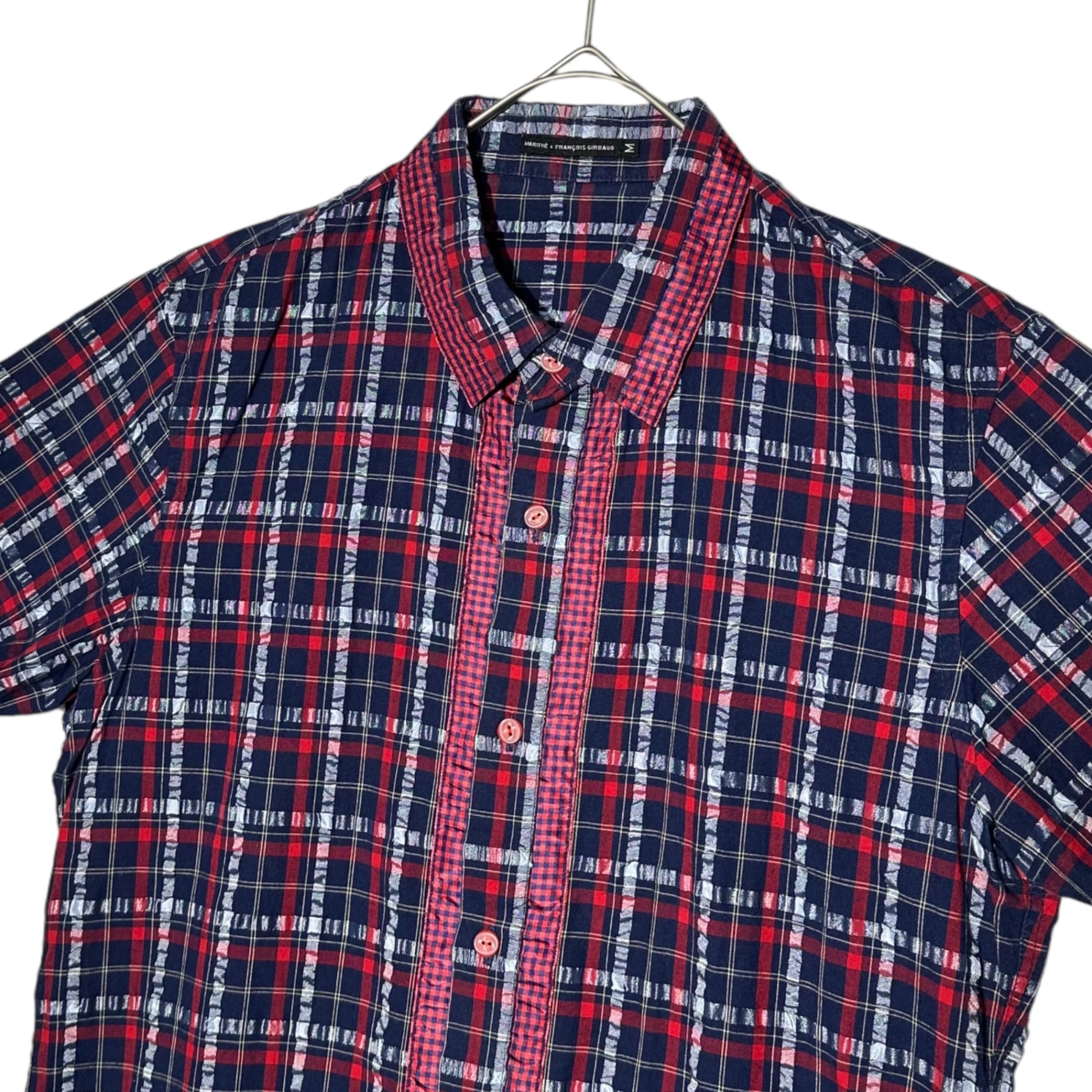 MARITHE FRANCOIS GIRBAUD(マリテフランソワジルボー) 00's Press Check Short Sleeve Shirt 00年代 プレス チェック 半袖 シャツ M6-5351 M ネイビー×レッド