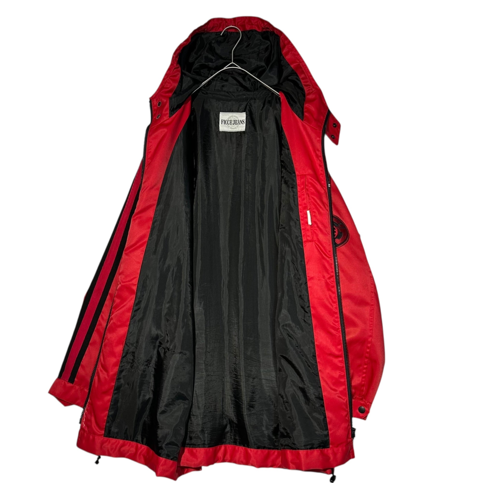 FICCE JEANS(フィッチェジーンズ) 00’s Nylon Racing Hooded Jacket ナイロン レーシング フーデッド ジャケット JRAV-07 表記無(FREE) ブラック×レッド Y2K マウンテンパーカー ドン小西ブランド