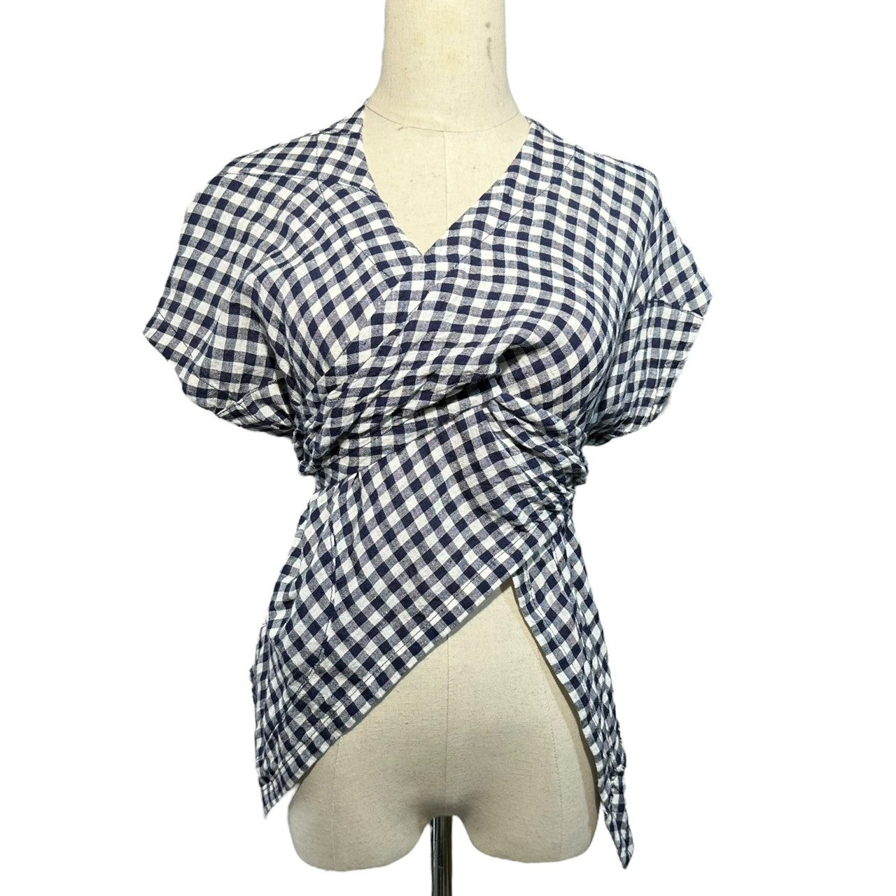 tricot COMME des GARCONS(トリココムデギャルソン) 17SS Gingham Check Linen Blend Back Open Sleeveless Blouse ギンガム チェック リネン ミックス バックオープン ノースリーブ ブラウス TS-B021 M ネイビー×ホワイト AD2016