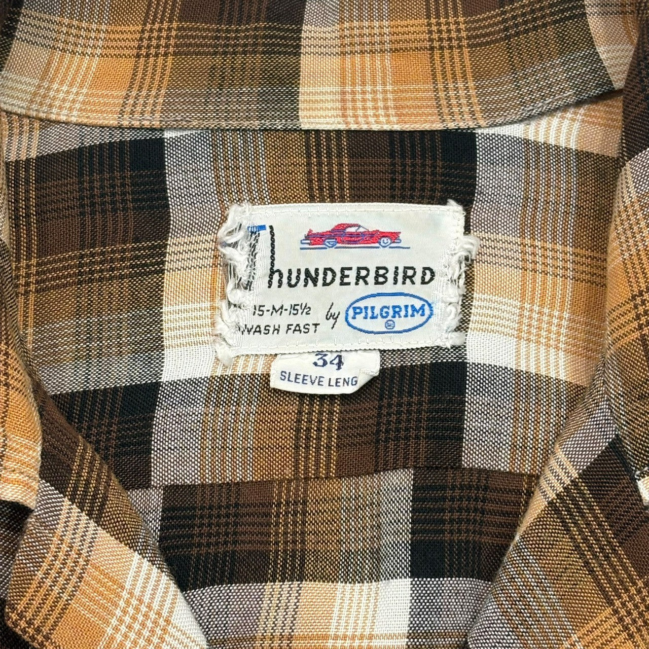 PILGRIM(ピルグリム) 60's THUNDERBIRD Ombre Check Rayon Open-Collar Shirt オンブレ チェック レーヨン オープンカラー シャツ M ブラウン 60年代 開襟