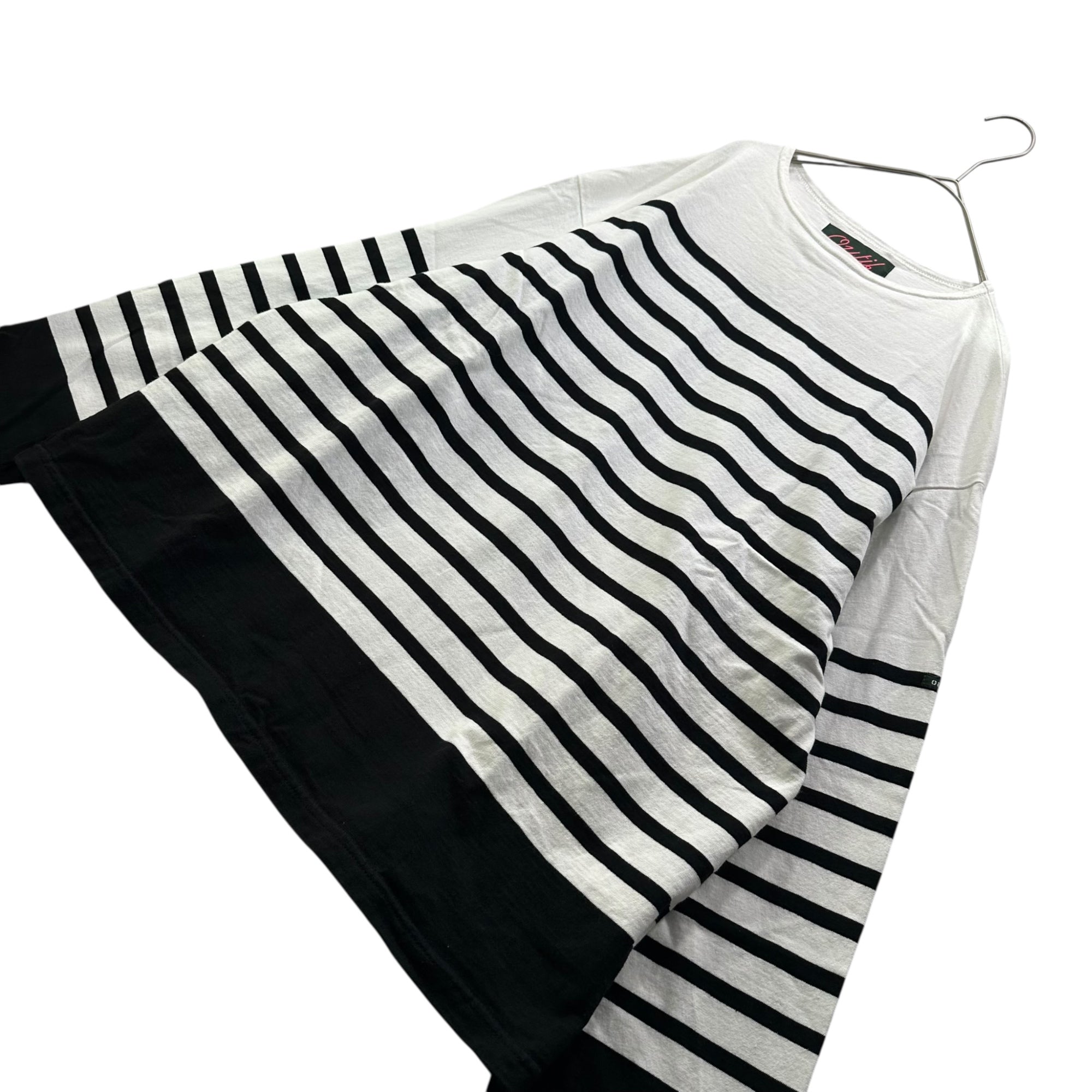 OUTIL(ウティ) TRICOT AAST 長袖 ボーダー バスク シャツ 1 ホワイト×ブラック Tシャツ カットソー