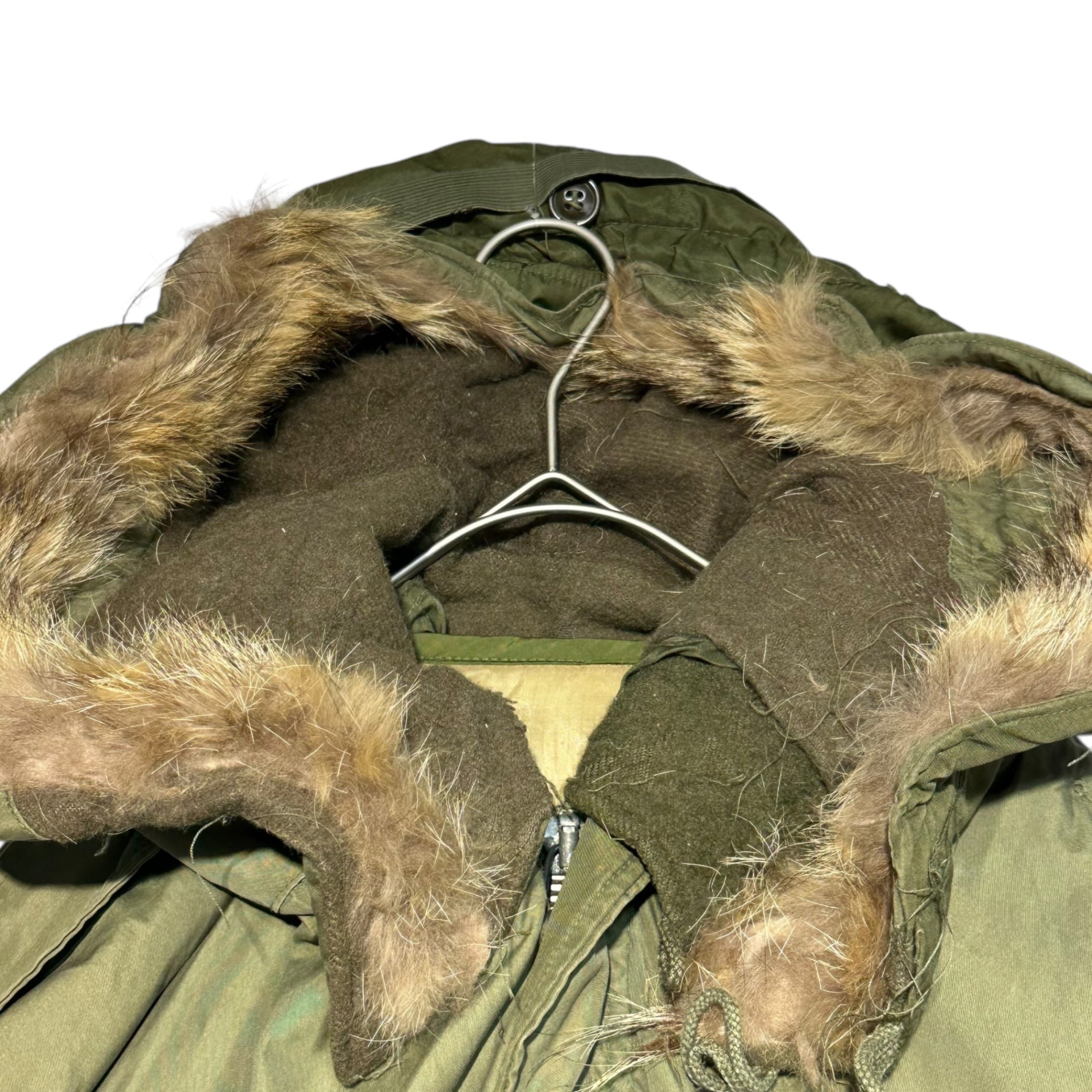 US ARMY(アメリカ軍) 50's Vintage Fishtail Mod Coat Field Parka 50年代 ヴィンテージ フィッシュ テール モッズ コート フィールド パーカー 55-P-4982-10 L セージグリーン ライナー、ファーフード後付け 本体50年代