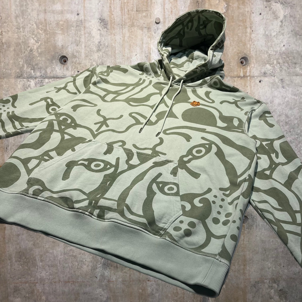 KENZO(ケンゾー) K-Tiger Print Oversized Hoodie/タイガーロゴ刺繍パーカー FB55SW5384MY L グリーン