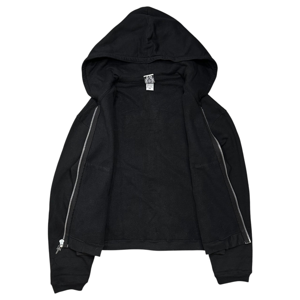 CHROME HEARTS(クロムハーツ) 1990's Dagger-Charm Zip-Front Back-Print Zip Hoodie ダガー チャーム ジップ フロント バック プリント ジップ パーカー XS ブラック×ホワイト 90s アーカイブ 稀少