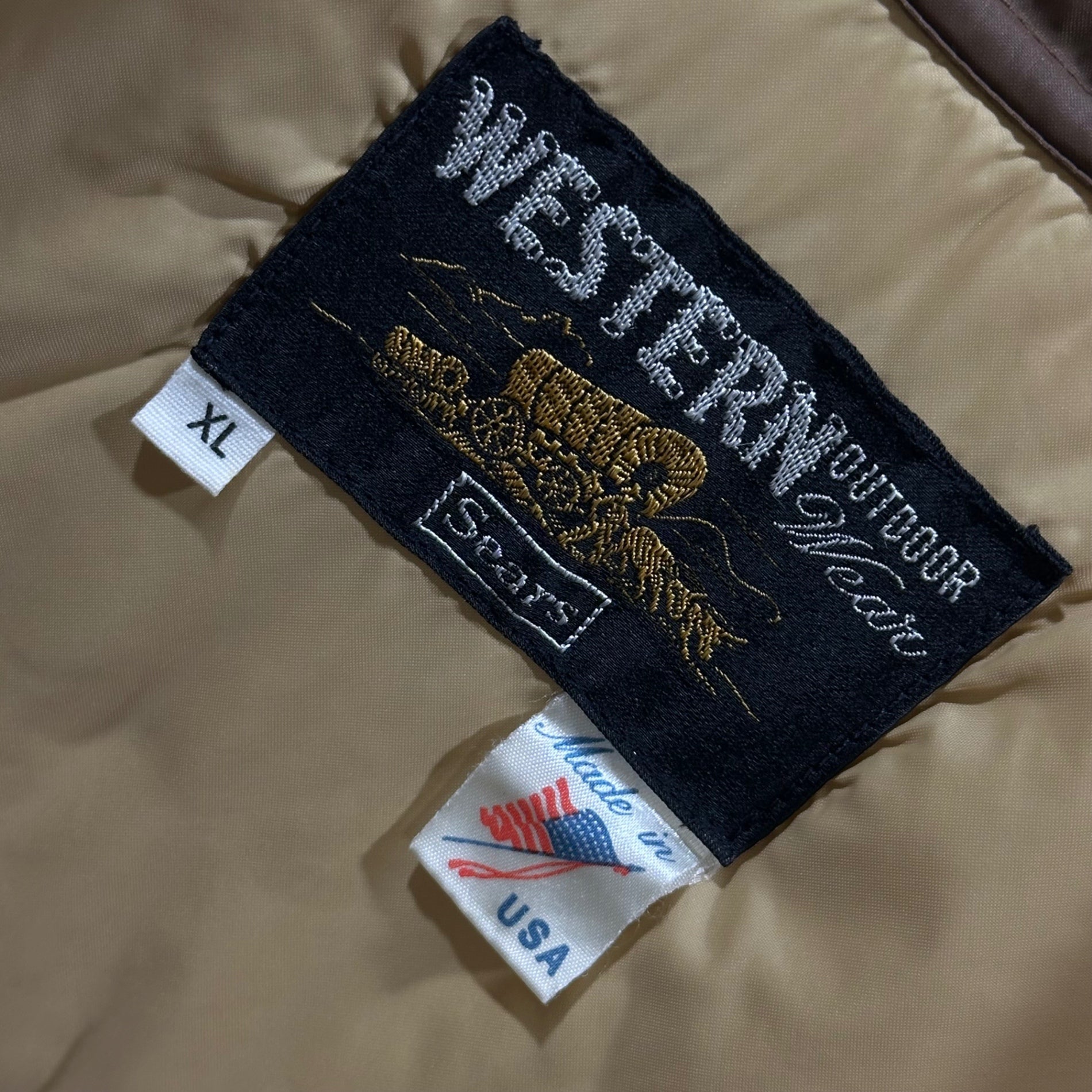 SEARS(シアーズ) 1970's Photo print Western nylon vest フォトプリント ウエスタン ナイロン ベスト XL ブラウン 70年代 ヴィンテージ 中綿