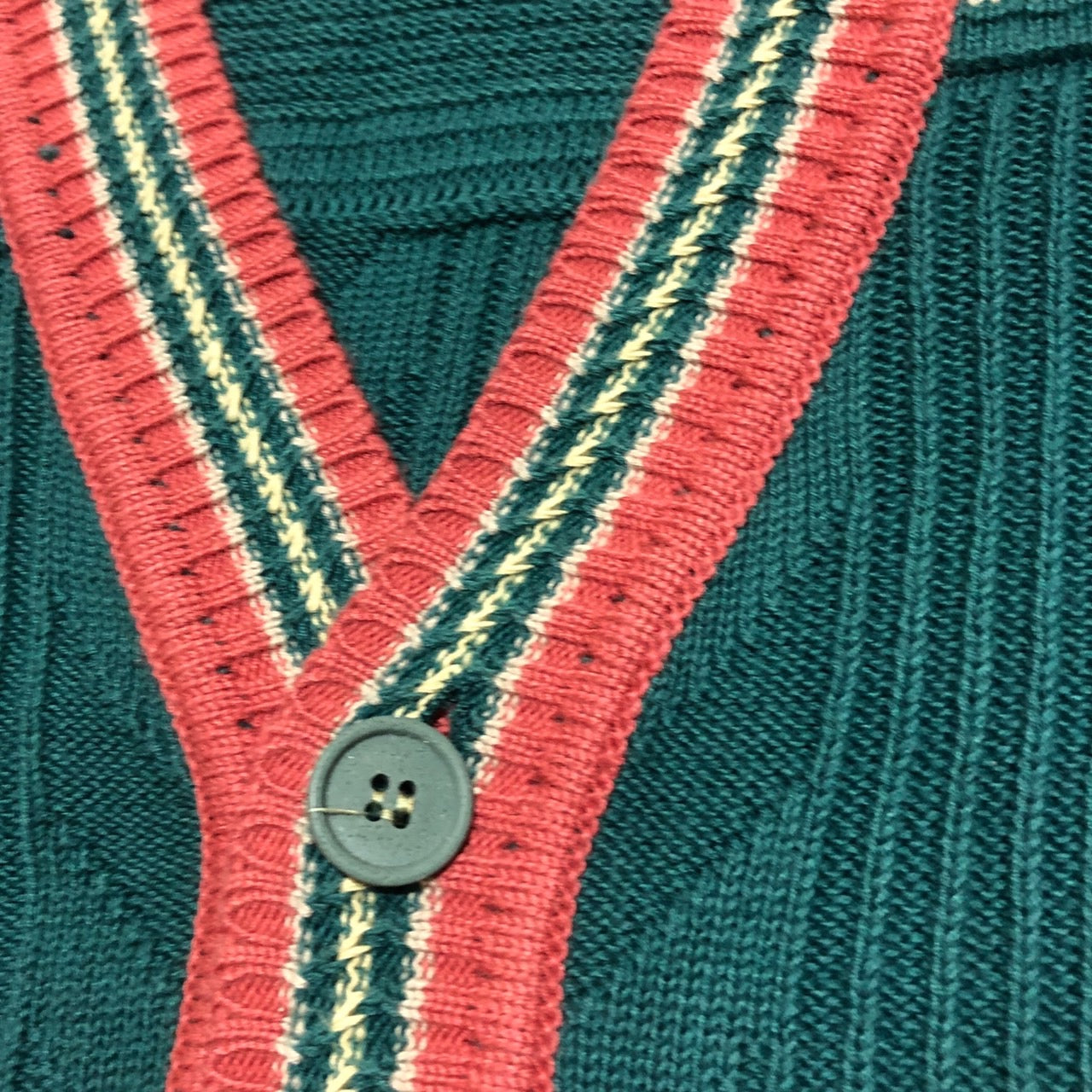 EXAMPLE BY MISSIONI(イグザンプルバイミッソーニ) 80's コットン アクリル 3D ニット カーディガン 綿 カーディガン 80年代 ヴィンテージ SIZE 50(XL程度) グリーン×ピンク