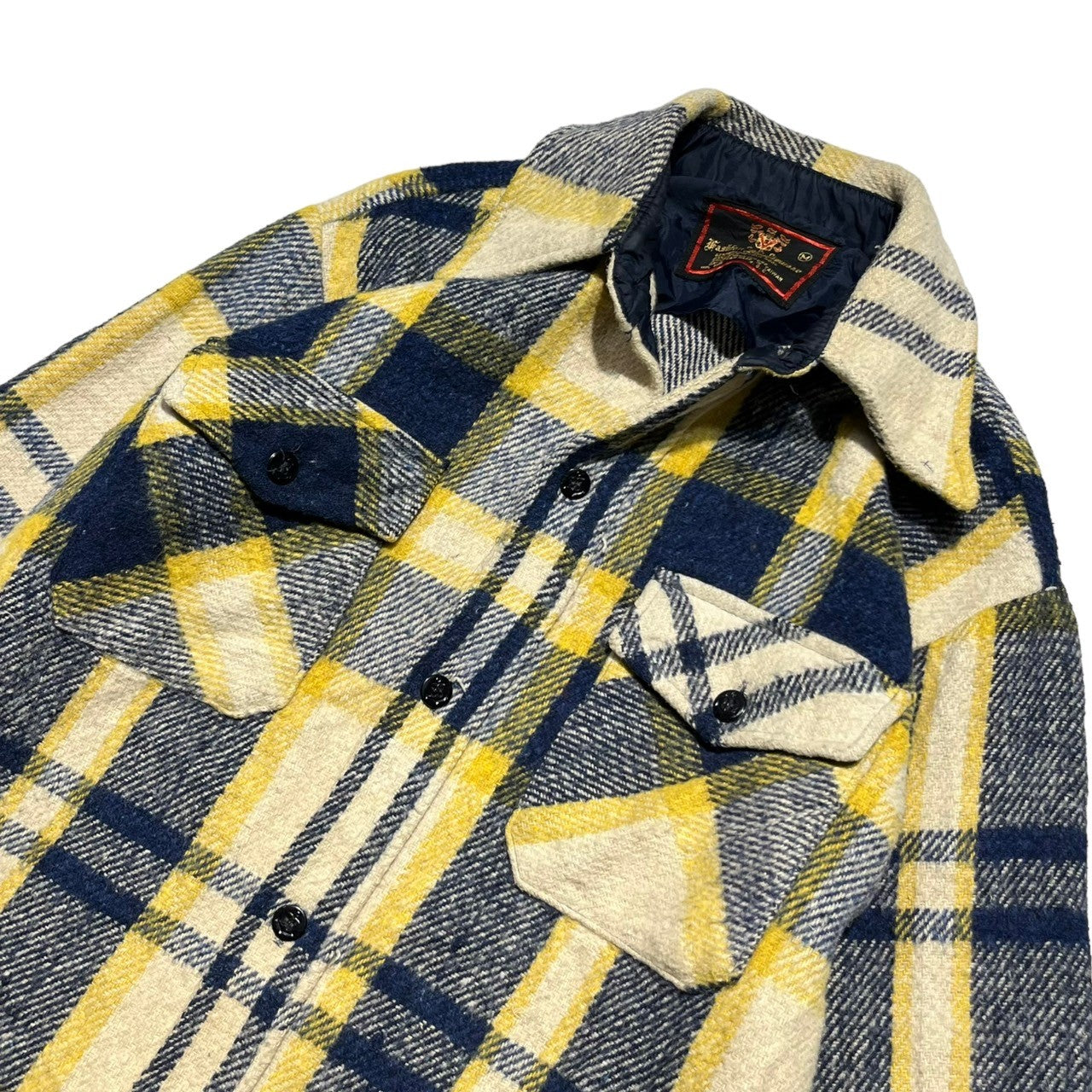 C.P.O. Fashion Sportswear(シーピーオーファッションスポーツウェア) 60's ~ 70's wool flannel shirt ウール フランネル シャツ M イエロー×ネイビー CPO 60年代 ~ 70年代 ヴィンテージ