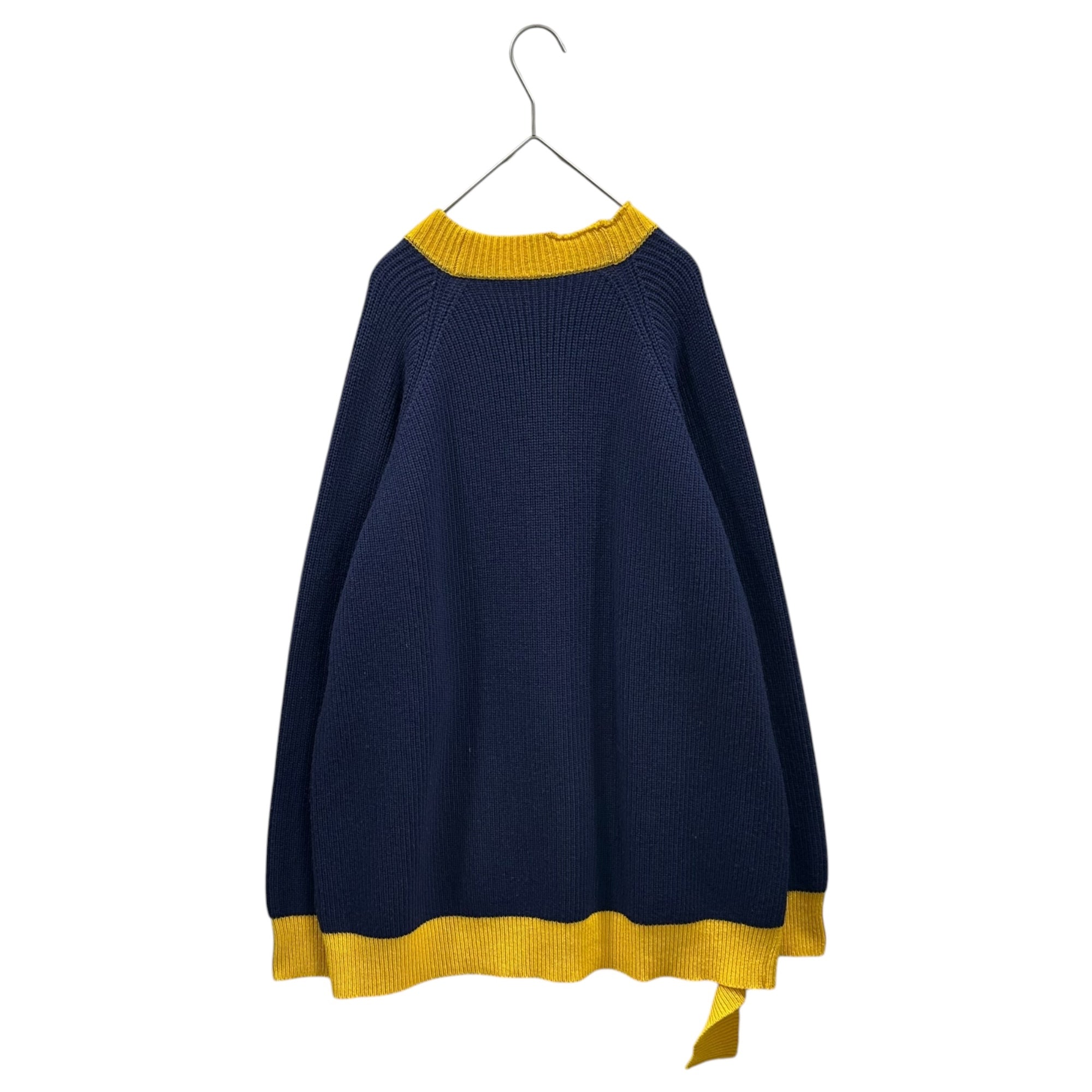 MARNI(マルニ) 2023AW Broken Fisherman Cardigan ブロークン フィッシャーマン カーディガン CDMD0256Q1 40 ネイビー×イエロー ダメージ加工