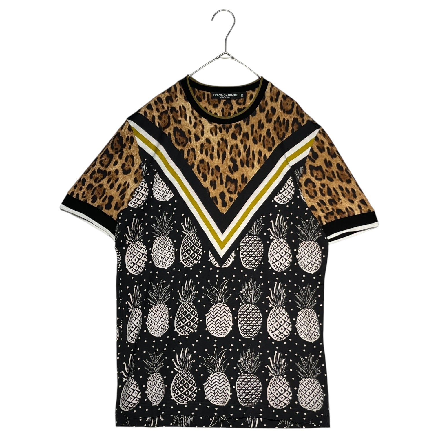 DOLCE&GABBANA(ドルチェ&ガッバーナドルガバ) Leopard and pineapple print T-shirt レオパード&パイナップル柄 Tシャツ G8HA8T HP7EJ 48(L程度) ブラウン×ブラック